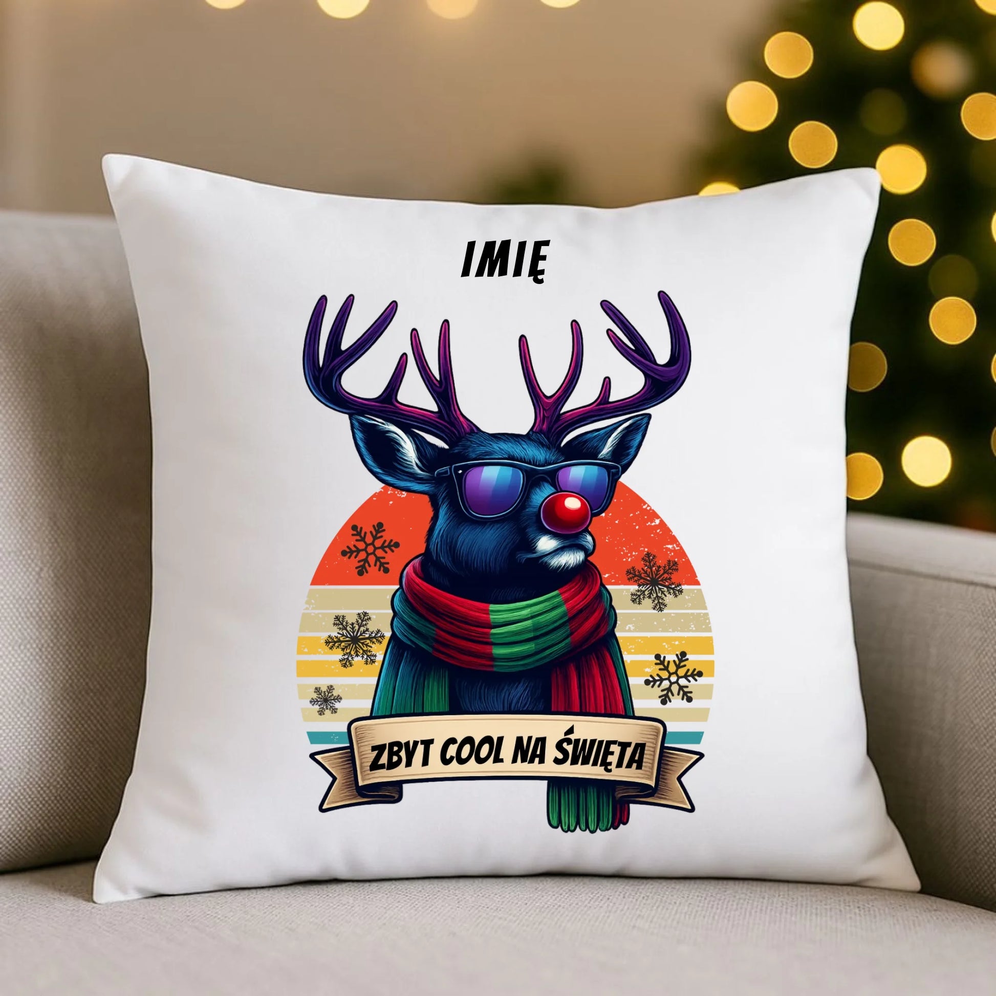 Poduszka świąteczna z reniferem - Zbyt cool na święta - personalizowana BN128 - StoryCups.pl