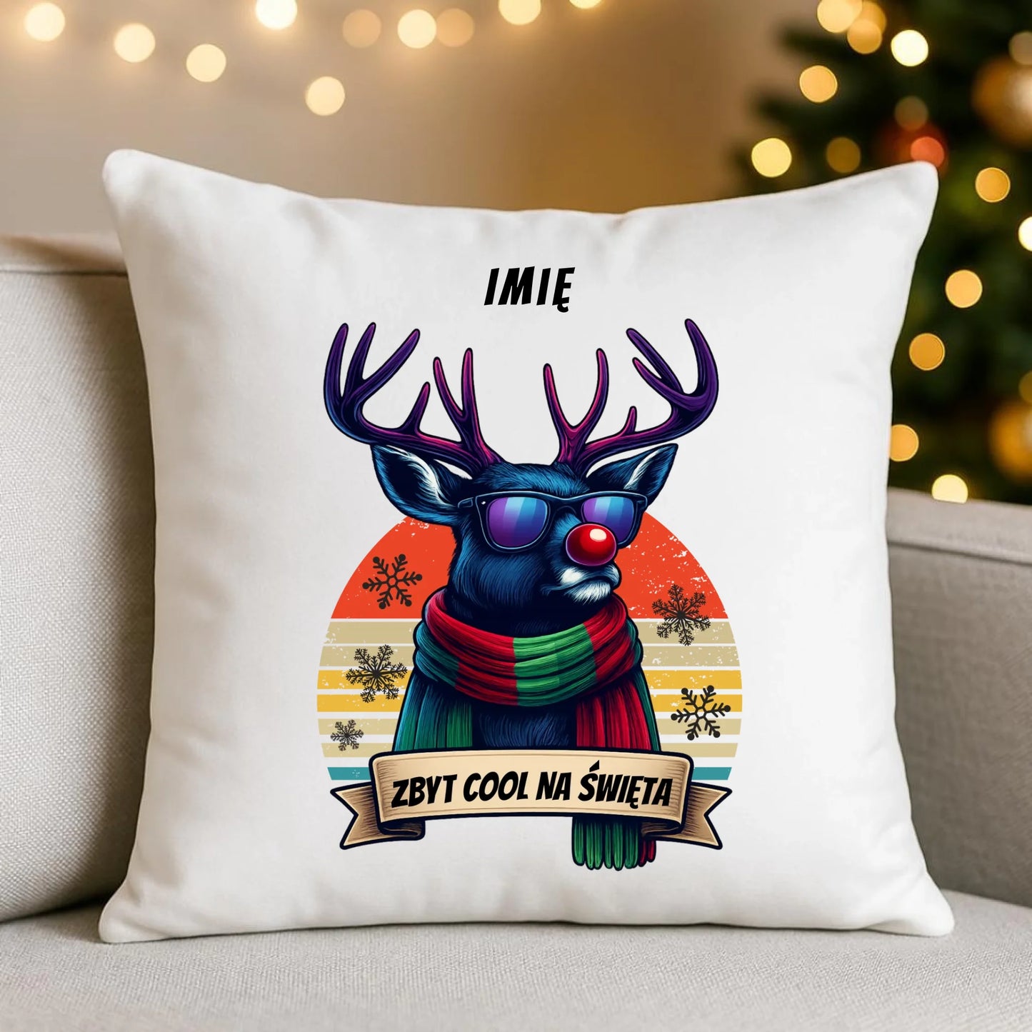 Poduszka świąteczna z reniferem - Zbyt cool na święta - personalizowana BN128 - StoryCups.pl