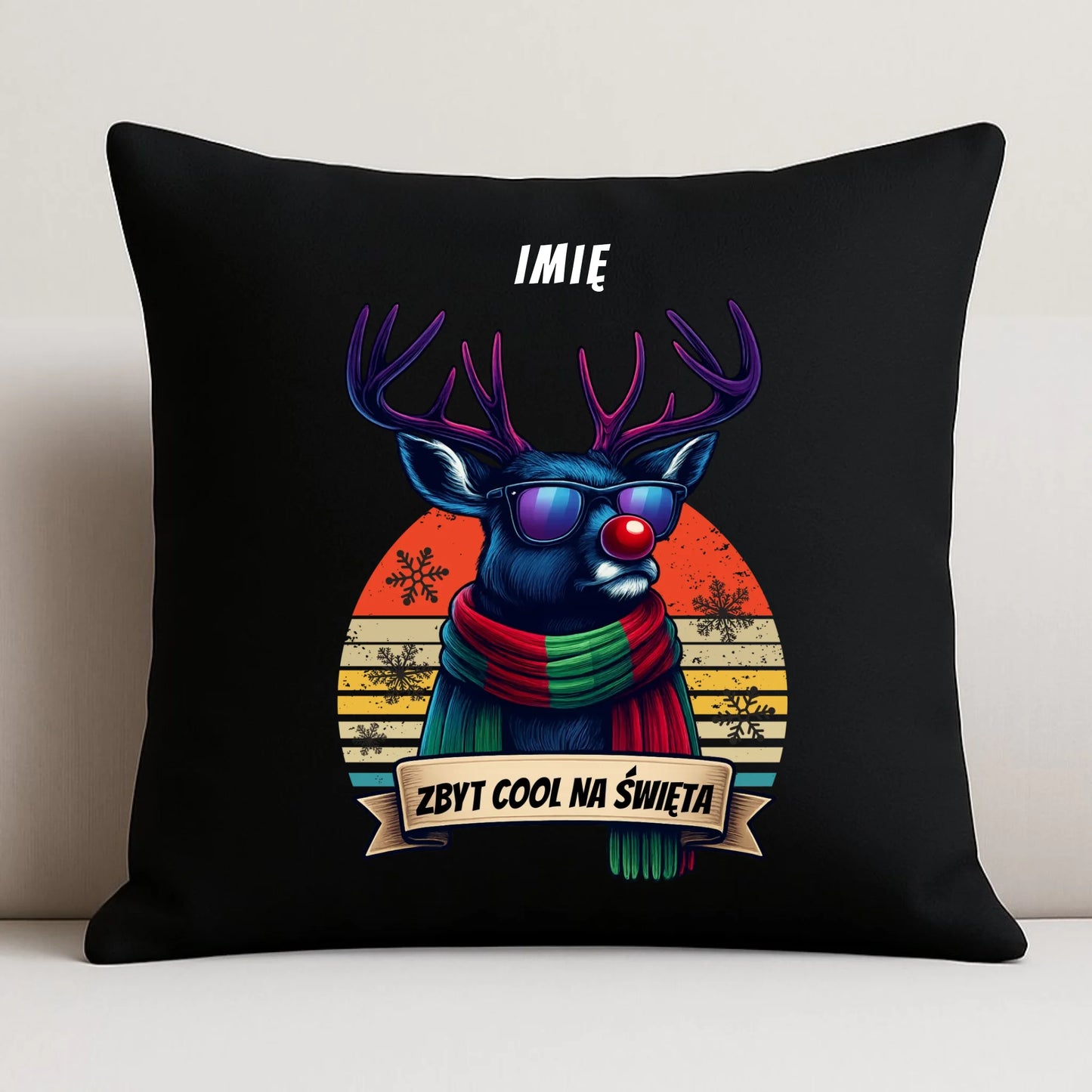 Poduszka dekoracyjna świąteczna z reniferem - Zbyt cool na święta - personalizowana BN128 - StoryCups.pl