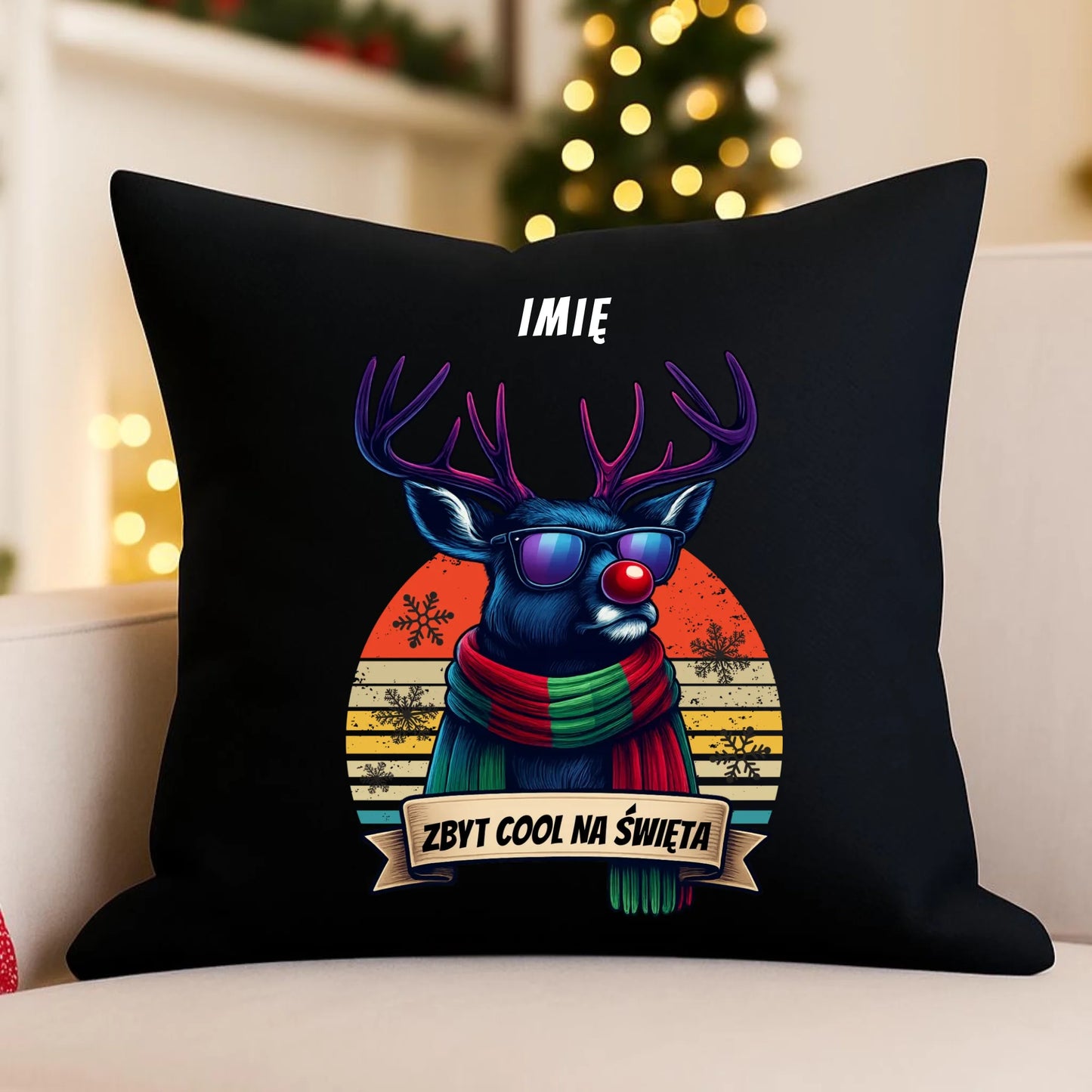 Poduszka dekoracyjna świąteczna z reniferem - Zbyt cool na święta - personalizowana BN128 - StoryCups.pl