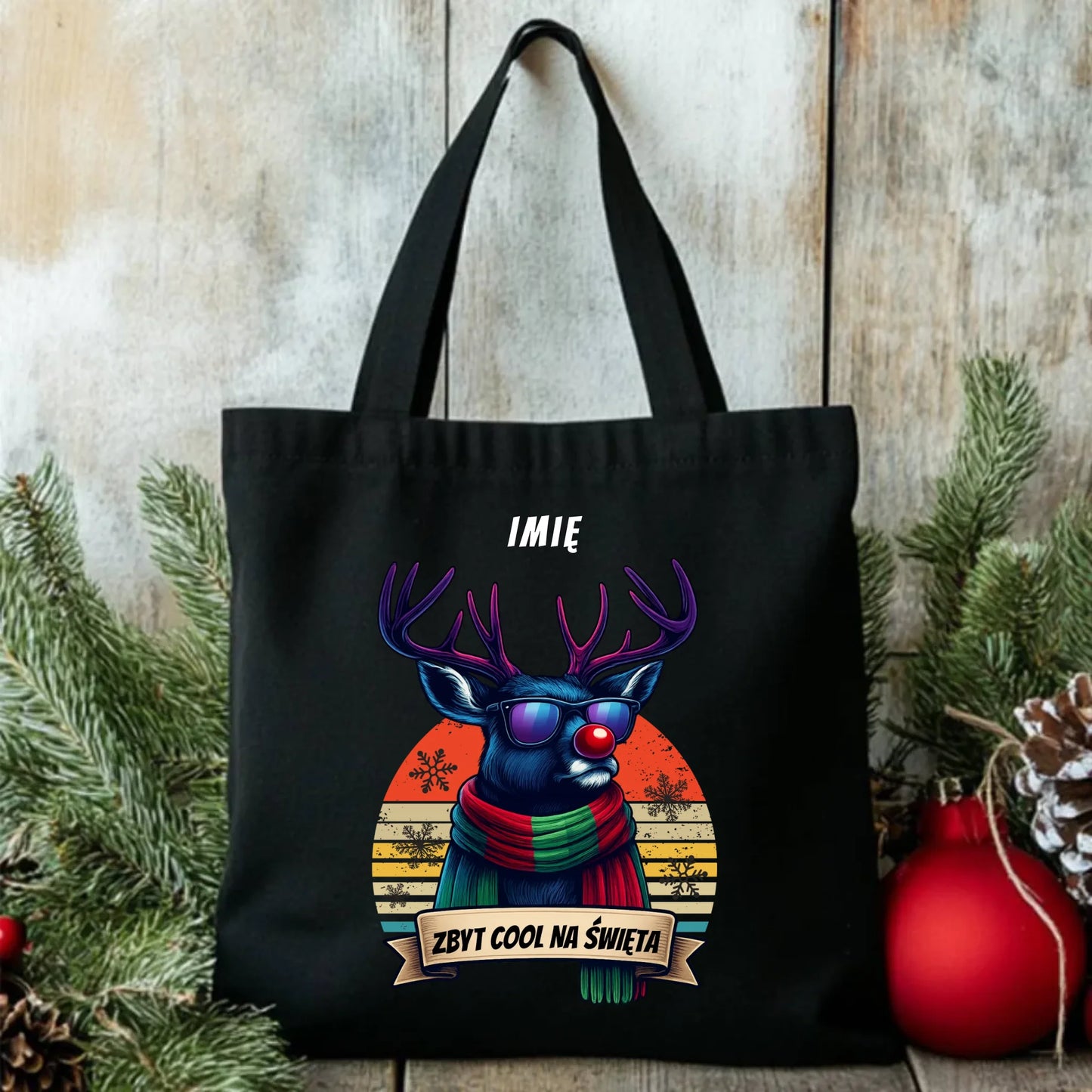 Torba świąteczna z reniferem - Zbyt cool na święta - personalizowana BN128 - StoryCups.pl