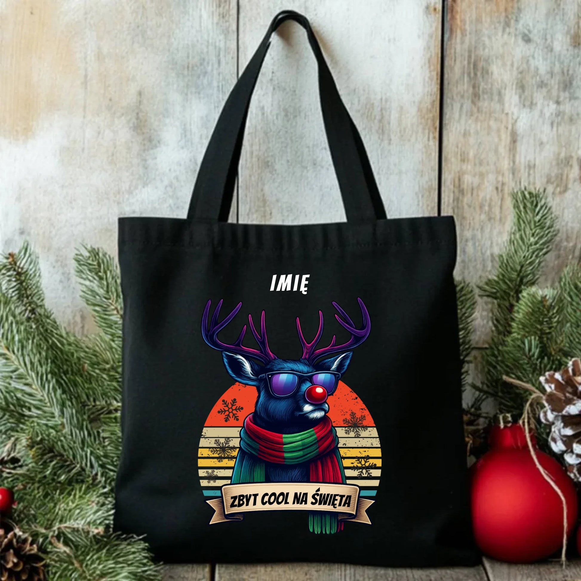 Torba świąteczna z reniferem - Zbyt cool na święta - personalizowana BN128 - StoryCups.pl