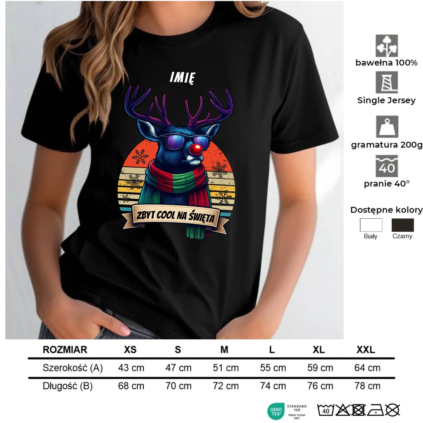 Koszula damska świąteczna z reniferem - Zbyt cool na święta - personalizowana BN128 - StoryCups.pl