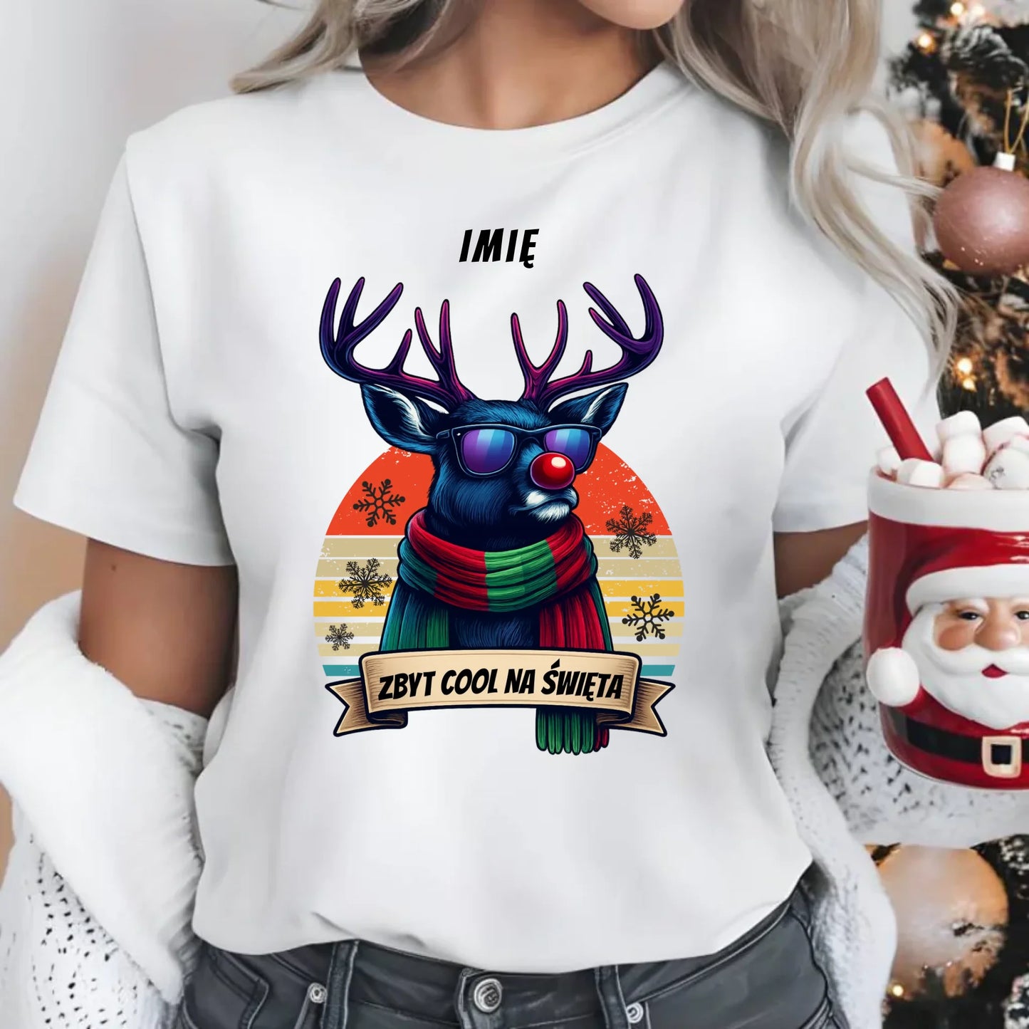Koszula damska świąteczna z reniferem - Zbyt cool na święta - personalizowana BN128 - StoryCups.pl