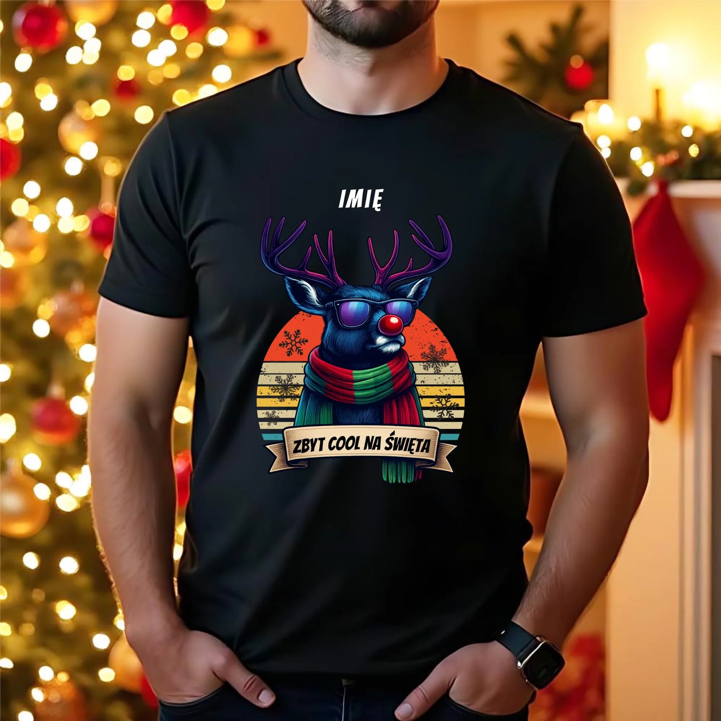 Koszulka męska świąteczna z reniferem - Zbyt cool na święta - personalizowana BN128 - StoryCups.pl