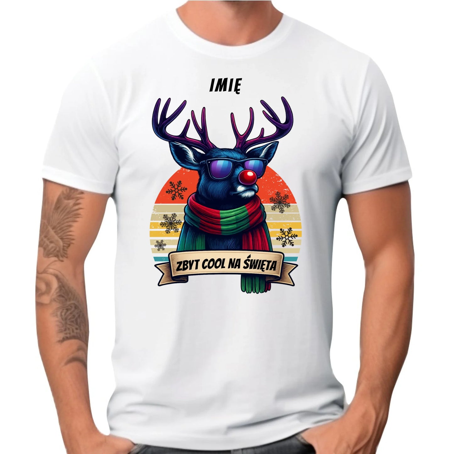 Koszulka męska świąteczna z reniferem - Zbyt cool na święta - personalizowana BN128 - StoryCups.pl