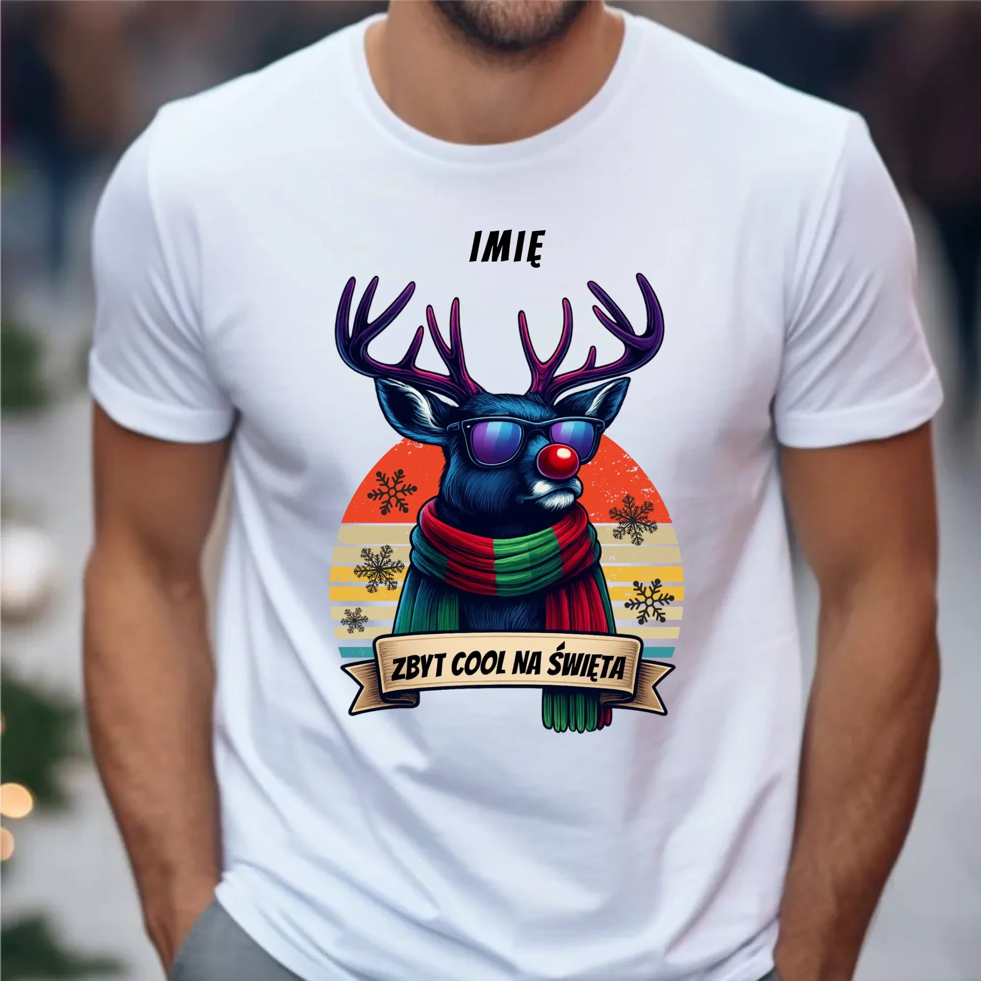 Koszulka męska świąteczna z reniferem - Zbyt cool na święta - personalizowana BN128 - StoryCups.pl