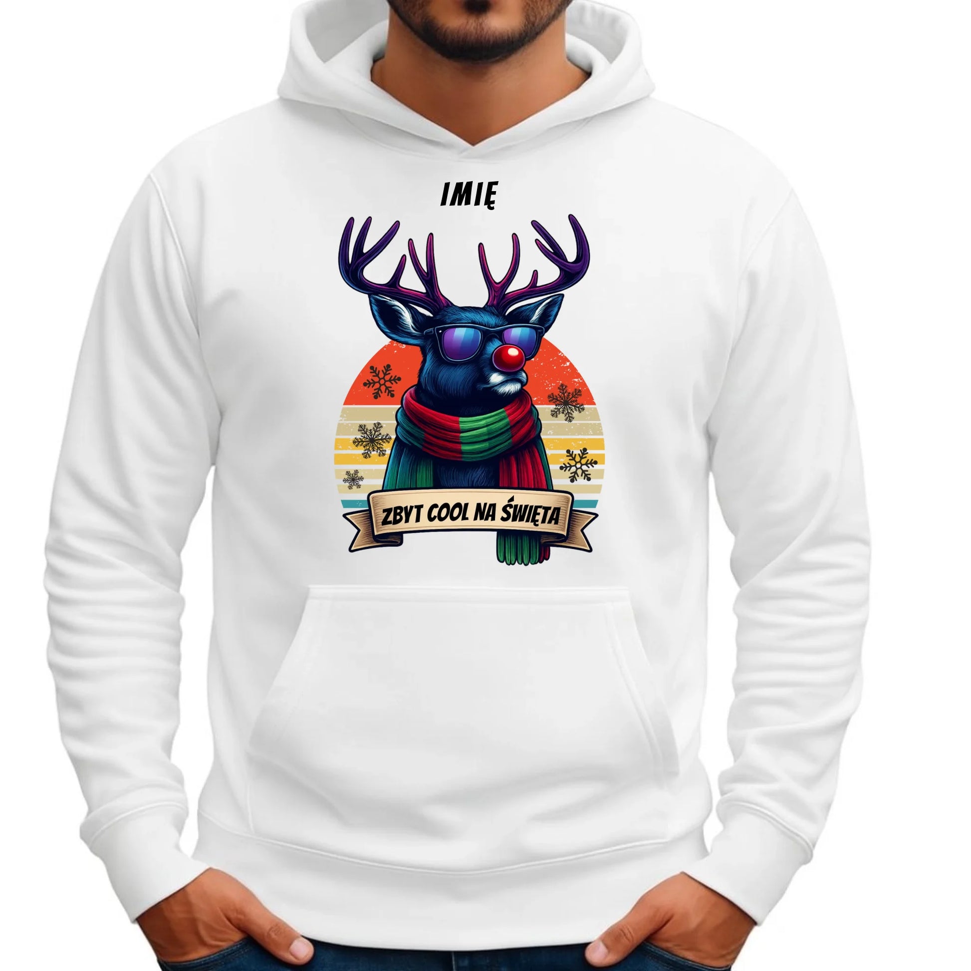 Bluza męska z kapturem świąteczna z reniferem - Zbyt cool na święta - personalizowana BN128 - StoryCups.pl
