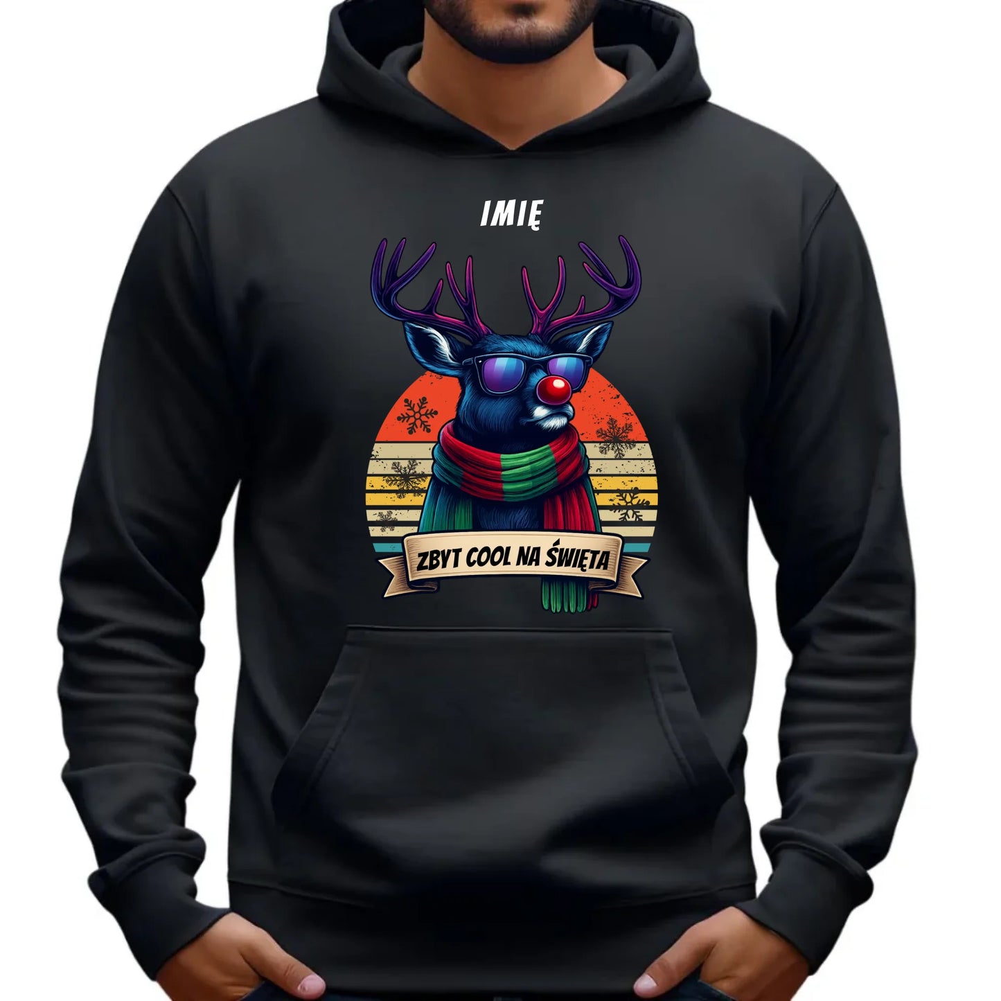 Bluza męska z kapturem świąteczna z reniferem - Zbyt cool na święta - personalizowana BN128 - StoryCups.pl