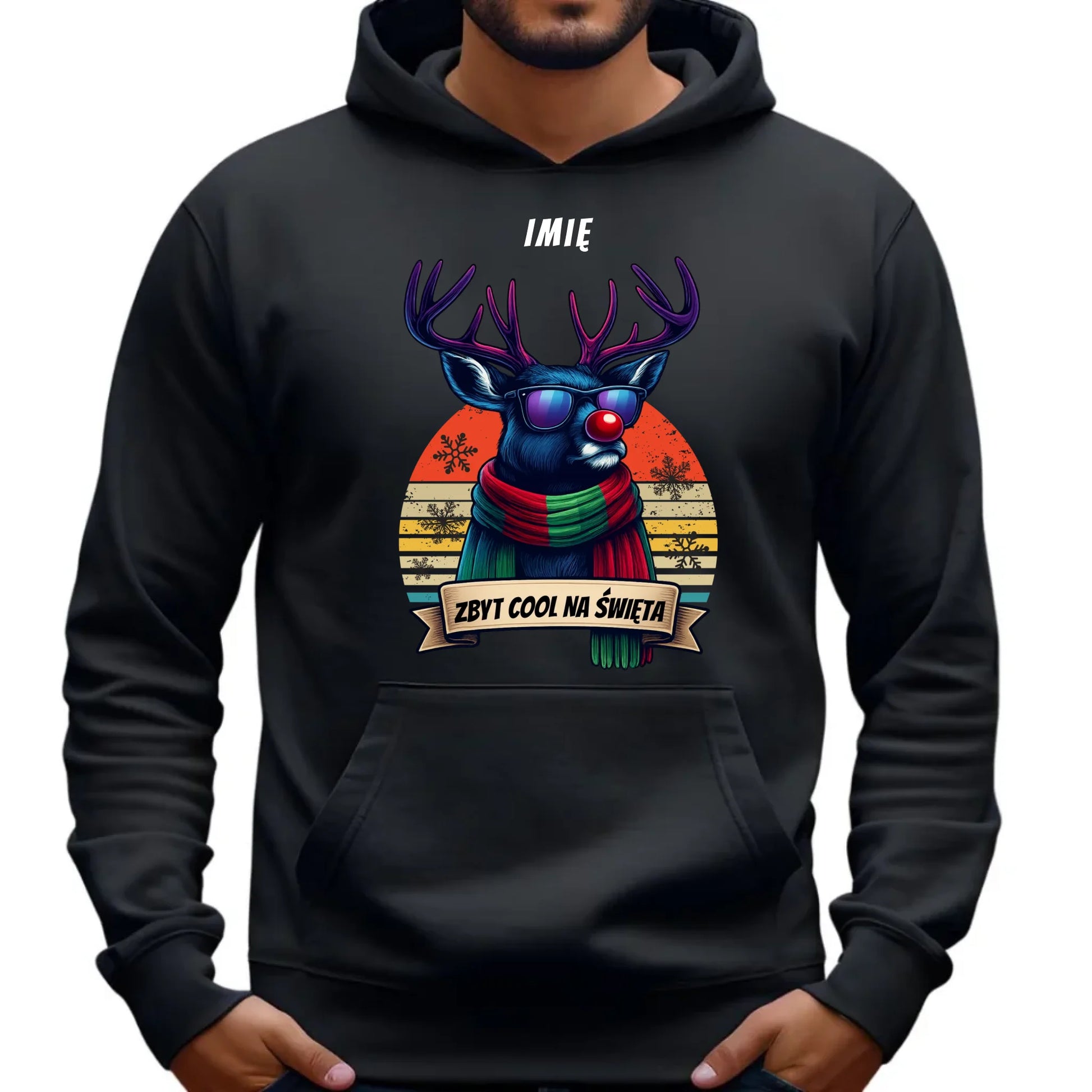 Bluza męska z kapturem świąteczna z reniferem - Zbyt cool na święta - personalizowana BN128 - StoryCups.pl