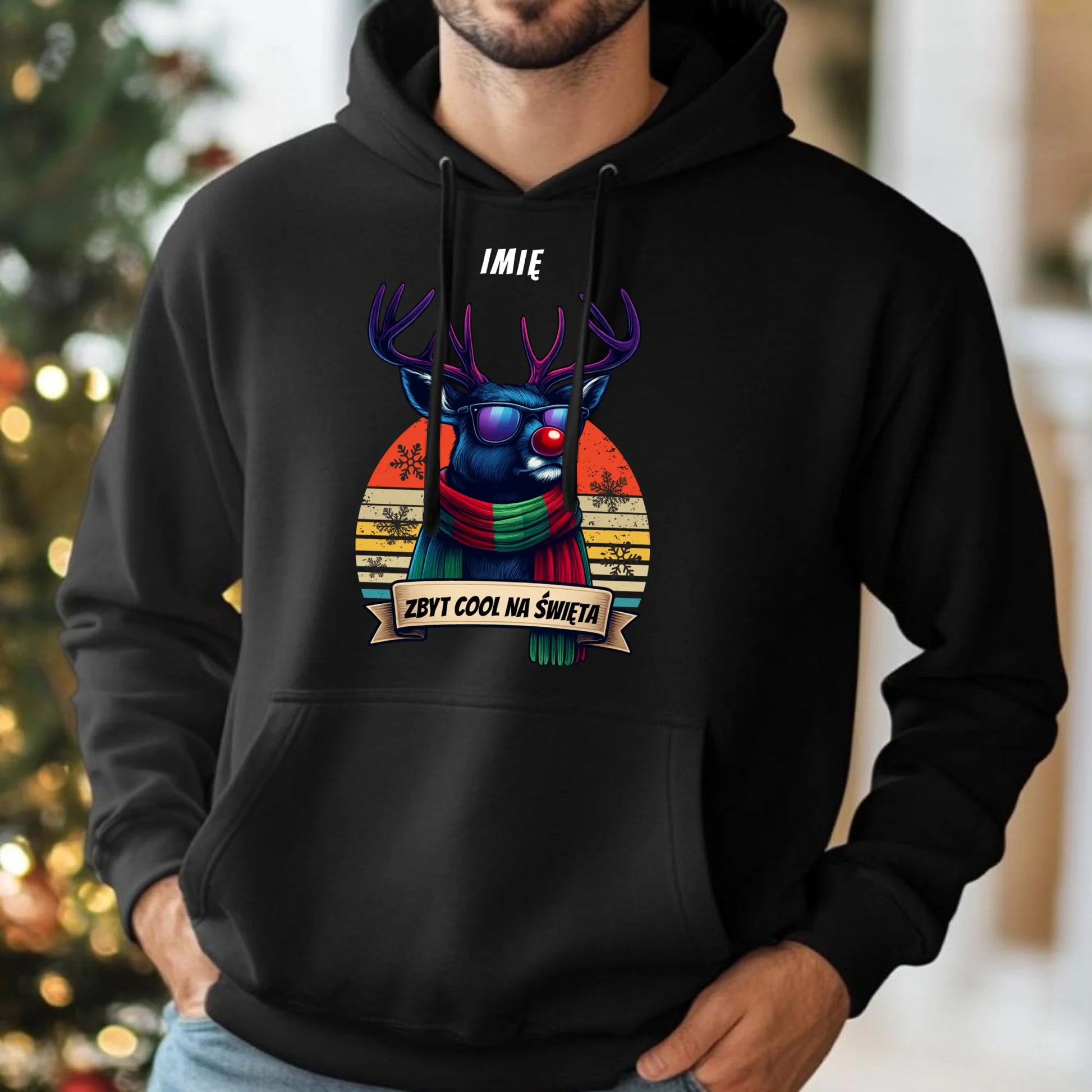 Bluza męska z kapturem świąteczna z reniferem - Zbyt cool na święta - personalizowana BN128 - StoryCups.pl