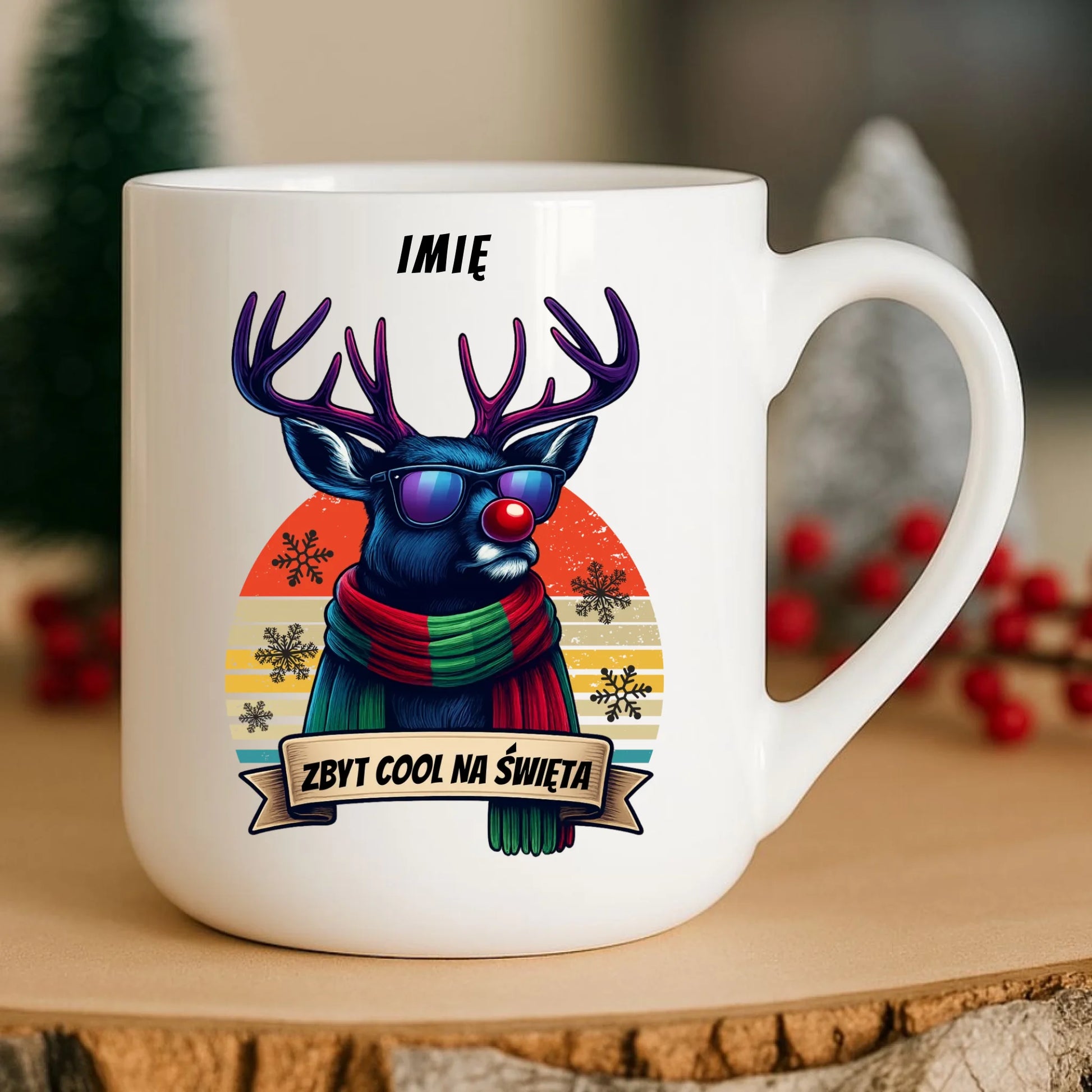Kubek elegant świąteczny z reniferem - Zbyt cool na święta - personalizowany BN128 - StoryCups.pl