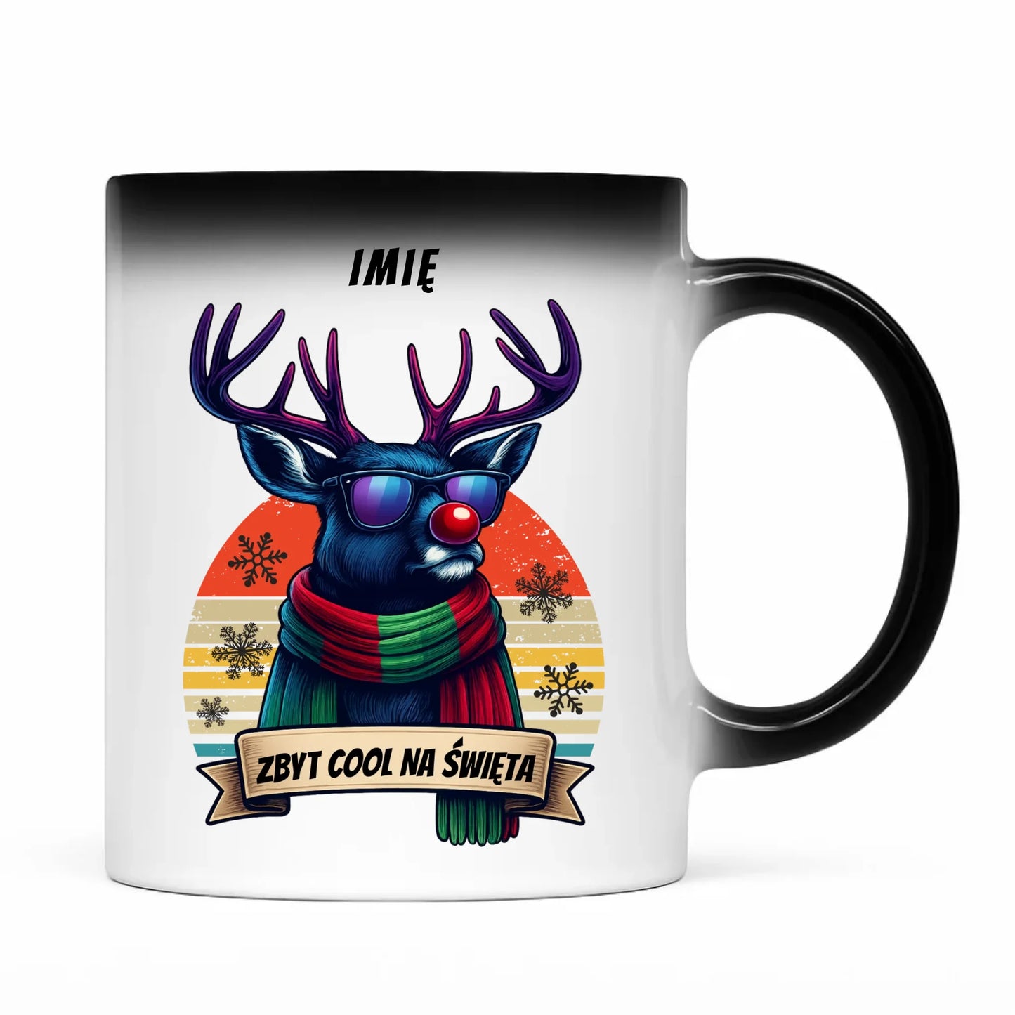 Kubek magiczny świąteczny z reniferem - Zbyt cool na święta - personalizowany BN128 - StoryCups.pl