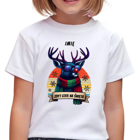 Koszulka dziecięca świąteczna z reniferem - Zbyt cool na święta - personalizowana BN128 - StoryCups.pl