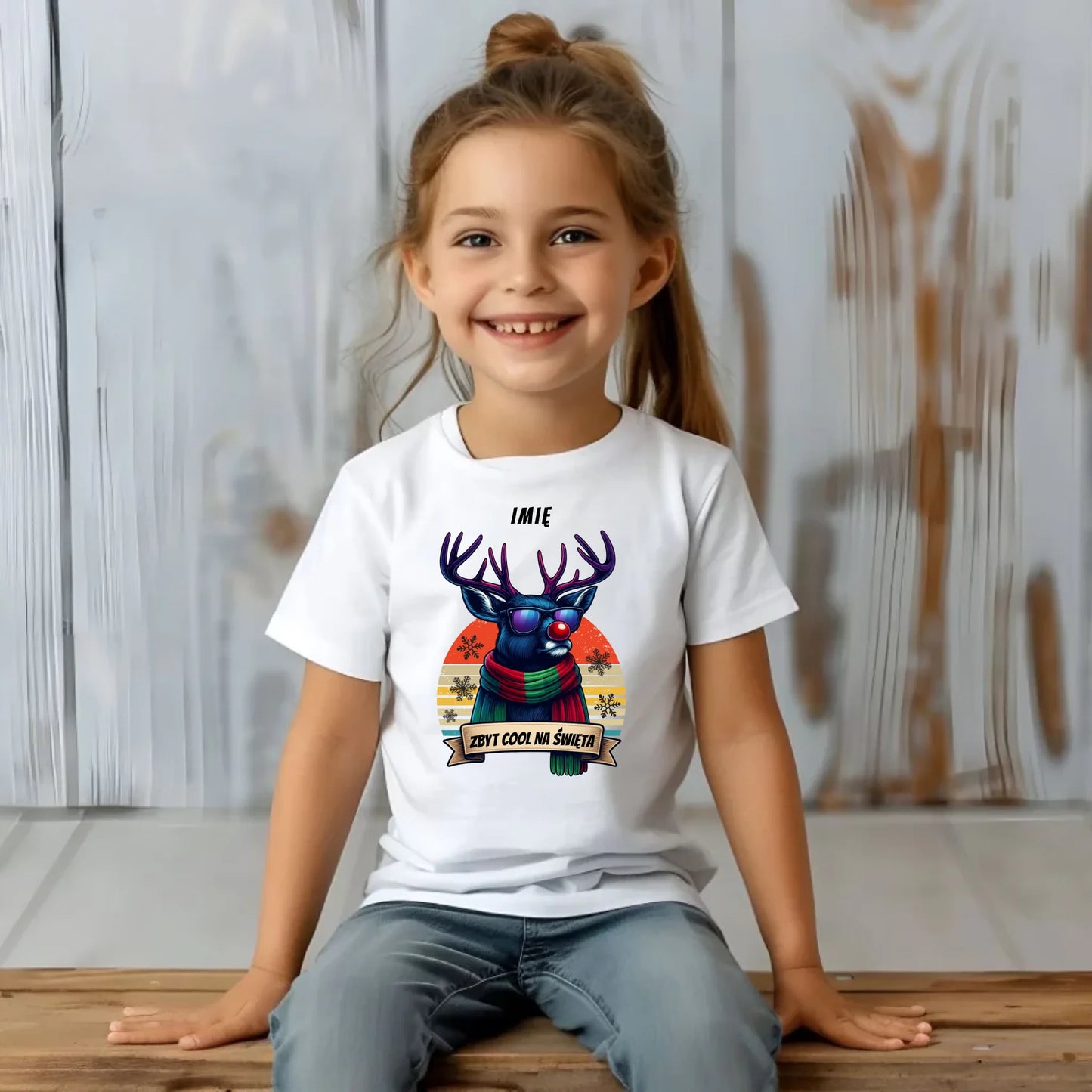 Koszulka dziecięca świąteczna z reniferem - Zbyt cool na święta - personalizowana BN128 - StoryCups.pl