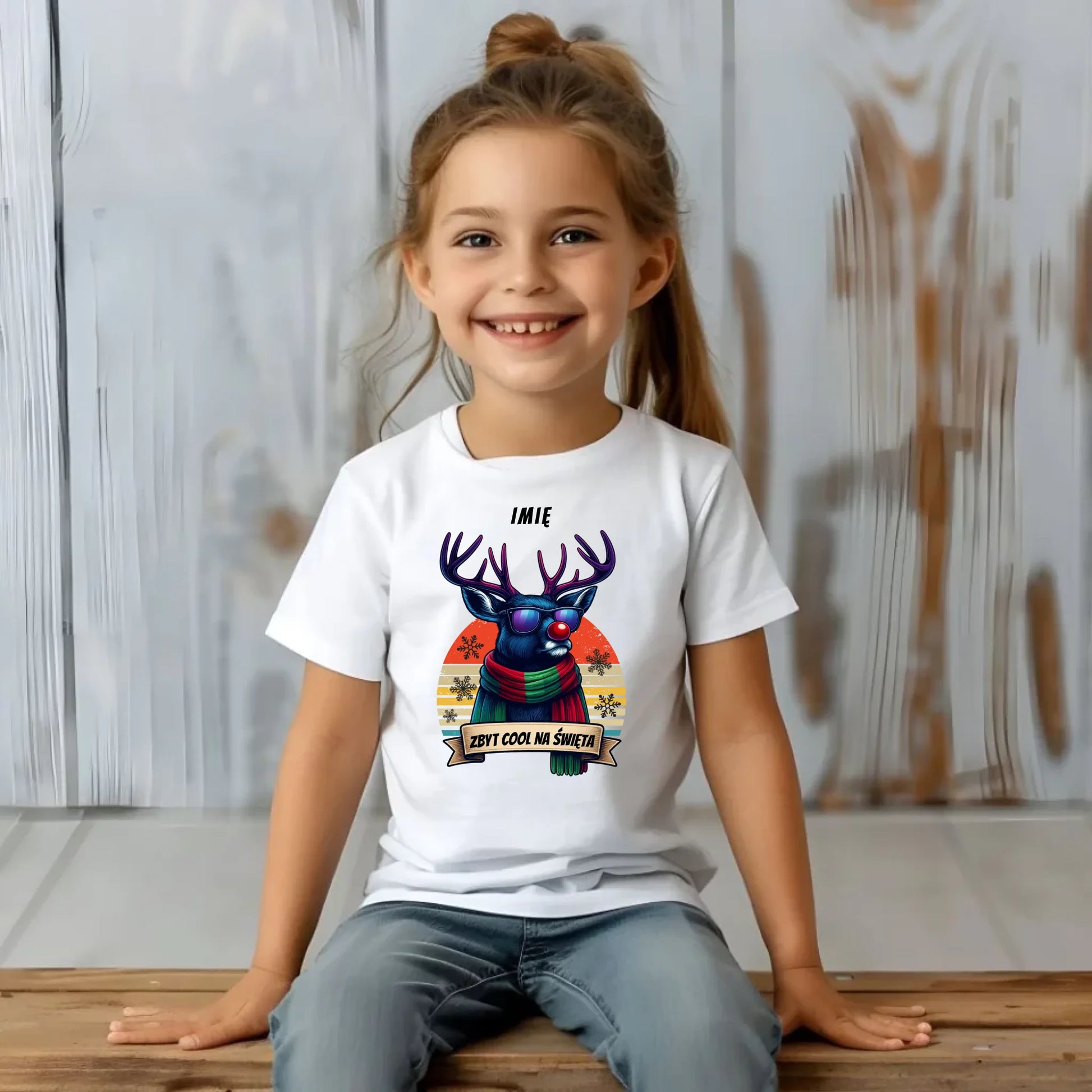 Koszulka dziecięca świąteczna z reniferem - Zbyt cool na święta - personalizowana BN128 - StoryCups.pl