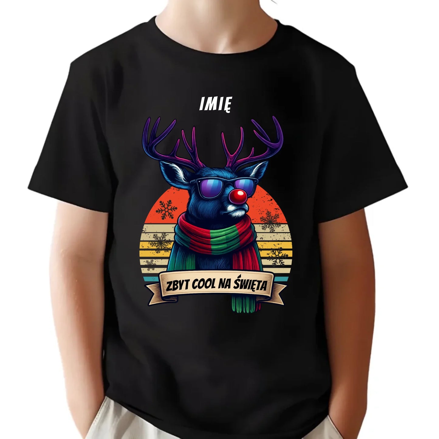 Koszulka dziecięca świąteczna z reniferem - Zbyt cool na święta - personalizowana BN128 - StoryCups.pl
