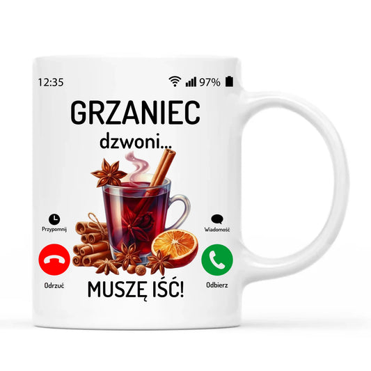 Kubek świąteczny - Grzaniec dzwoni, muszę iść BN127 - StoryCups.pl
