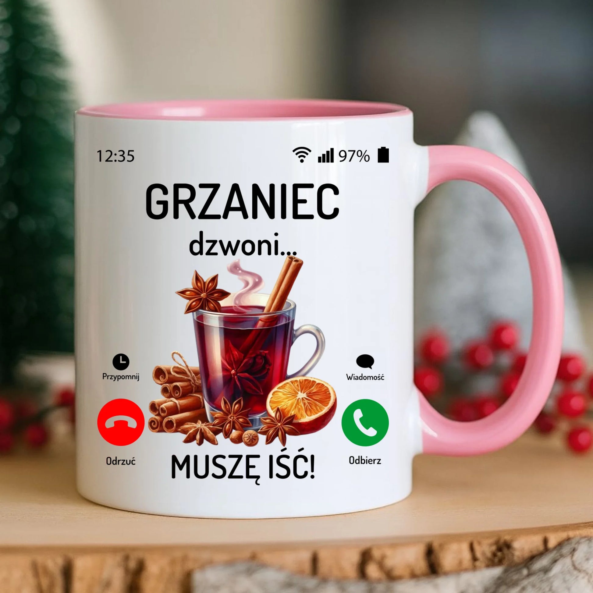 Kubek świąteczny - Grzaniec dzwoni, muszę iść BN127 - StoryCups.pl