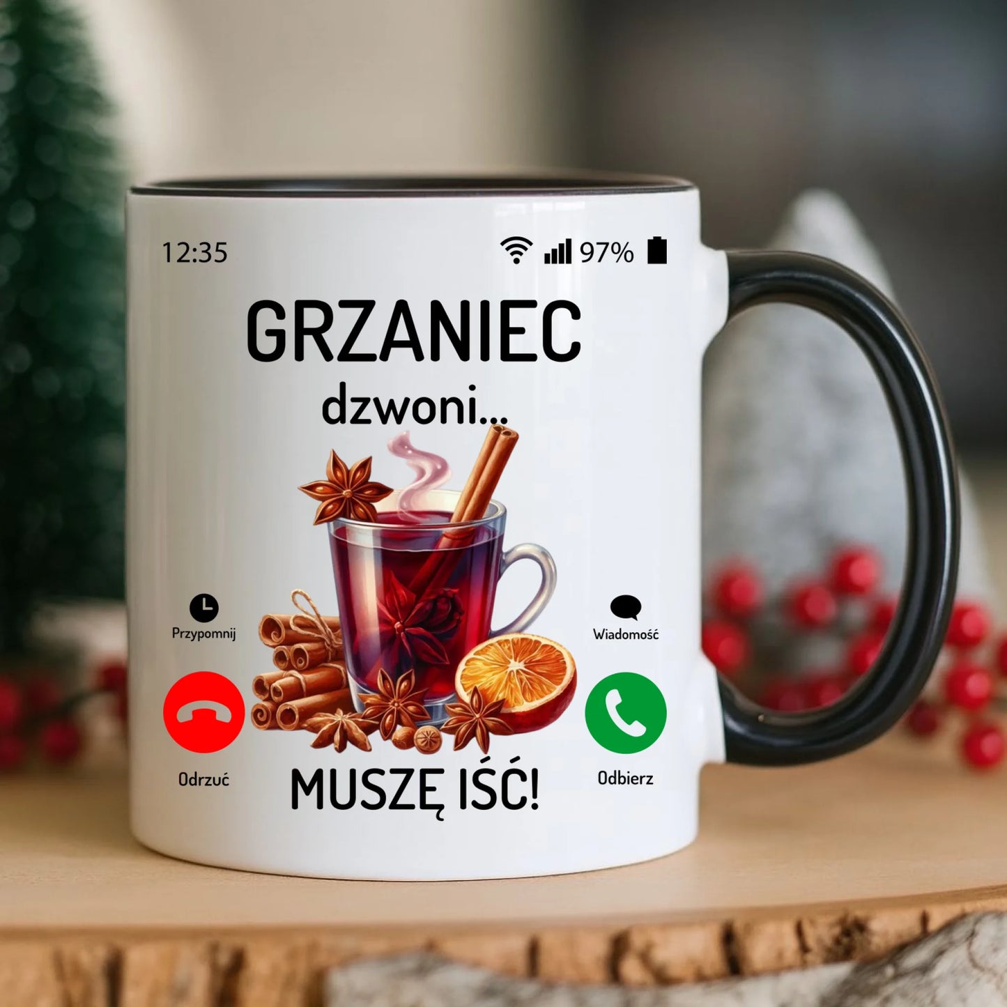 Kubek świąteczny - Grzaniec dzwoni, muszę iść BN127 - StoryCups.pl