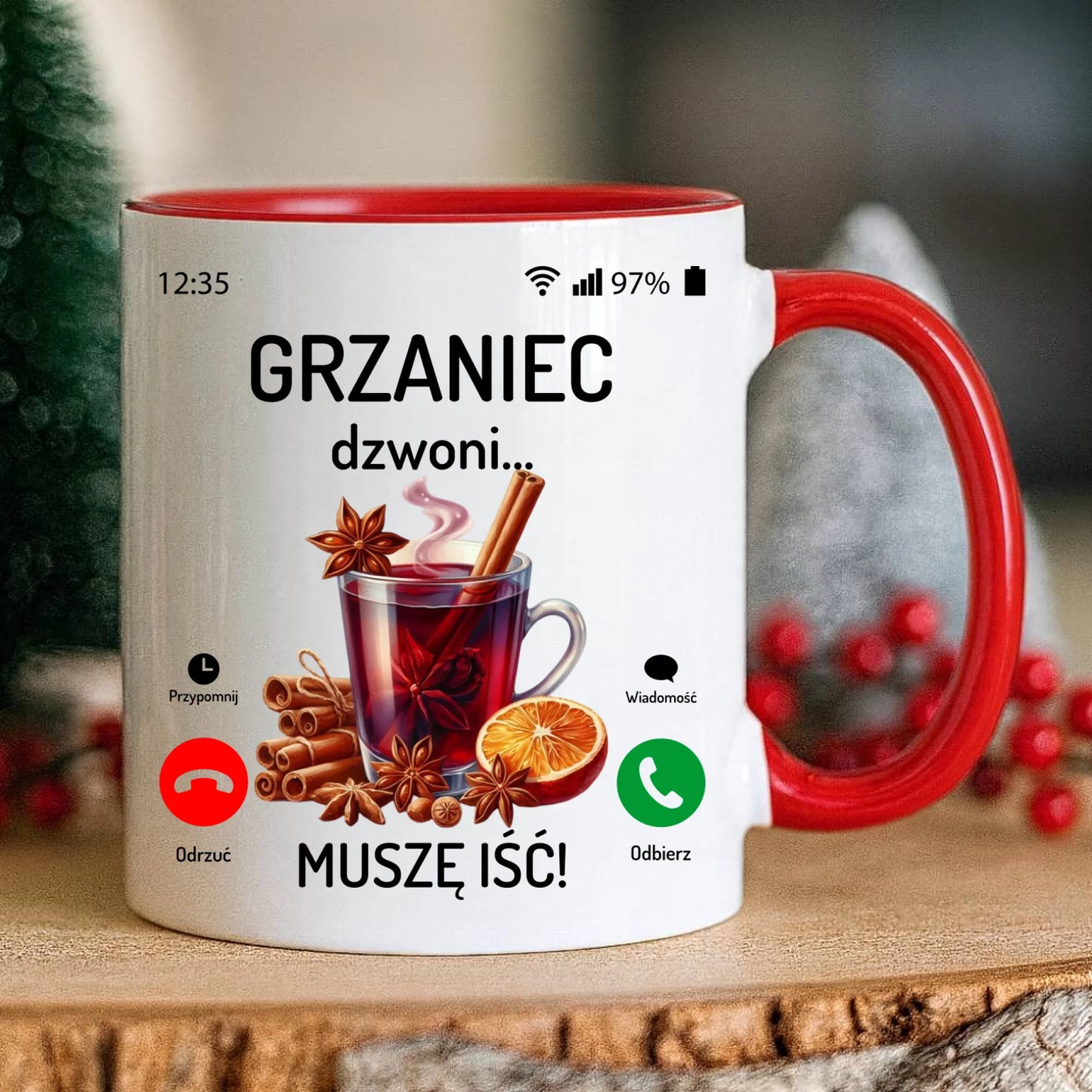 Kubek świąteczny - Grzaniec dzwoni, muszę iść BN127 - StoryCups.pl