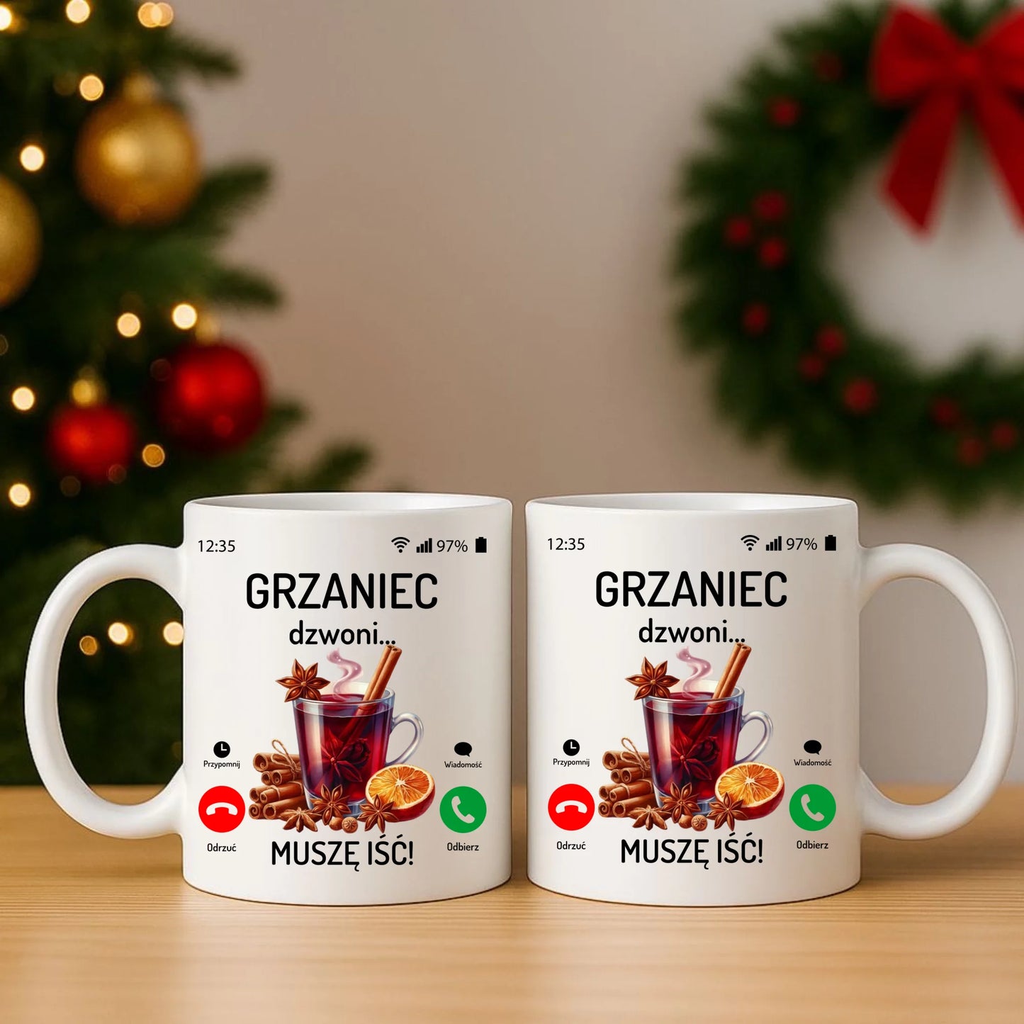 Zestaw poduszka i kubek świąteczny - Grzaniec dzwoni, muszę iść BN127 - StoryCups.pl