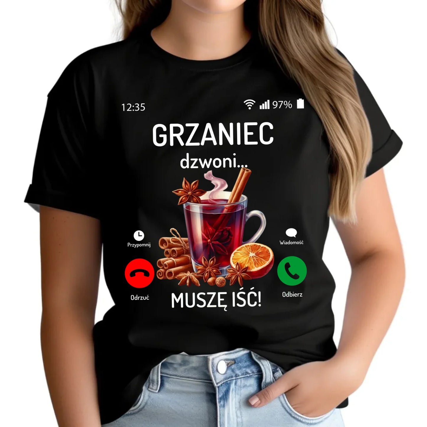 Koszulka damska świąteczna - Grzaniec dzwoni, muszę iść BN127 - StoryCups.pl