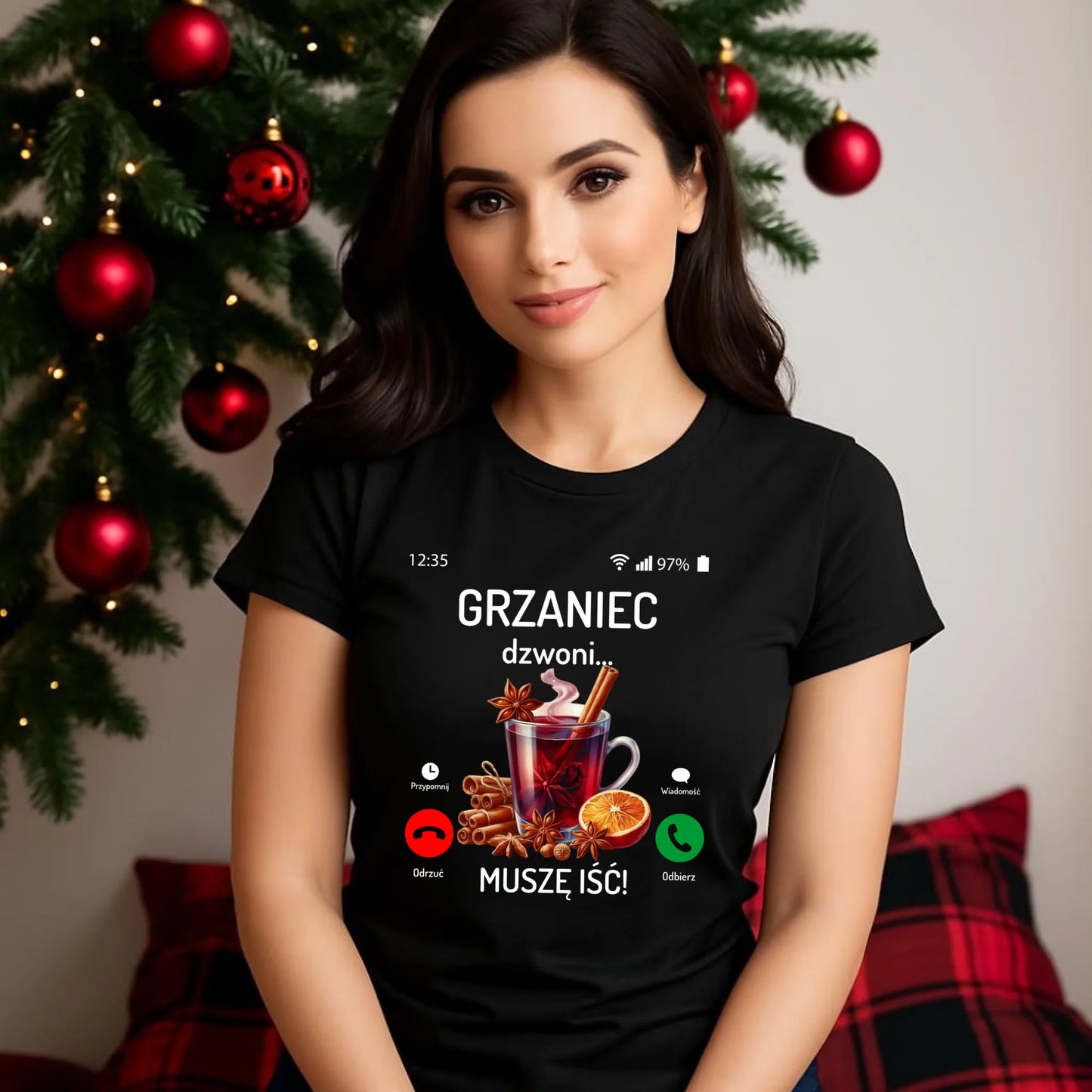 Koszulka damska świąteczna - Grzaniec dzwoni, muszę iść BN127 - StoryCups.pl