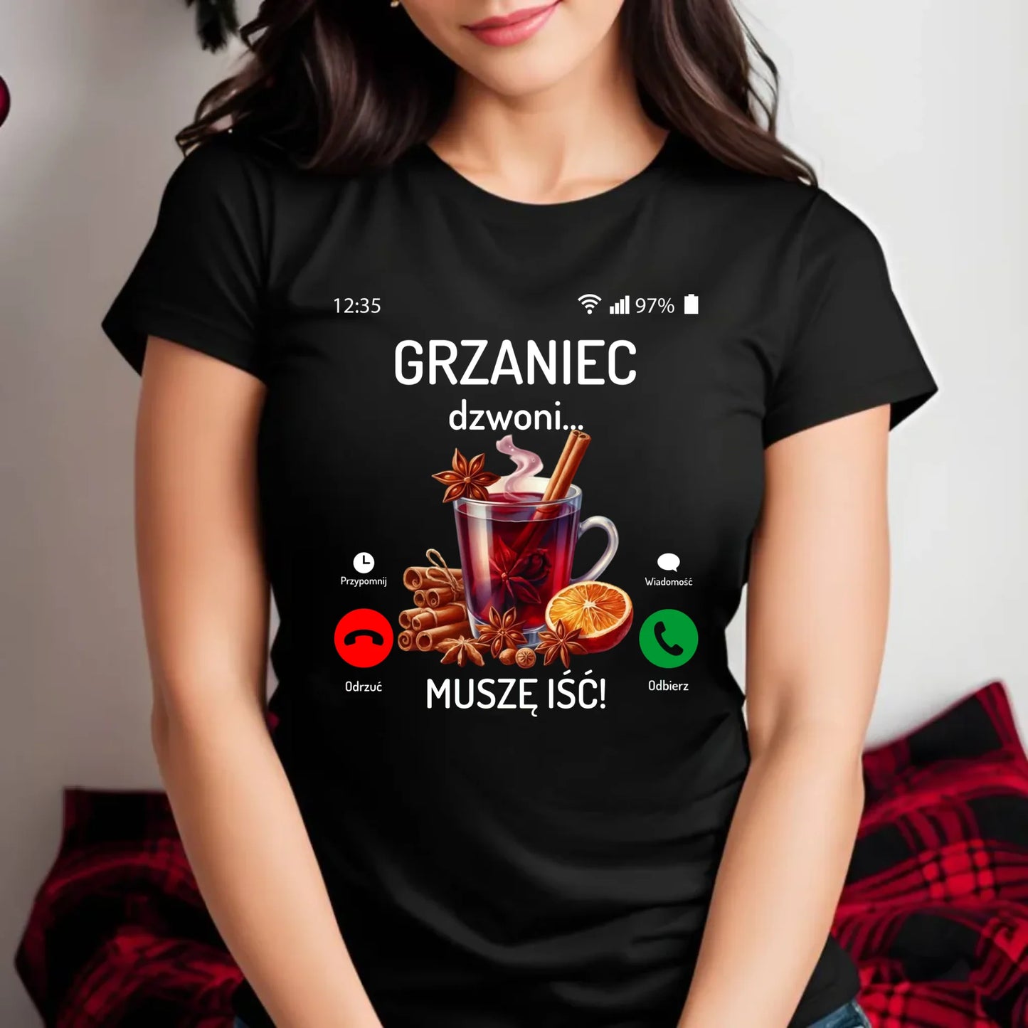 Koszulka damska świąteczna - Grzaniec dzwoni, muszę iść BN127 - StoryCups.pl