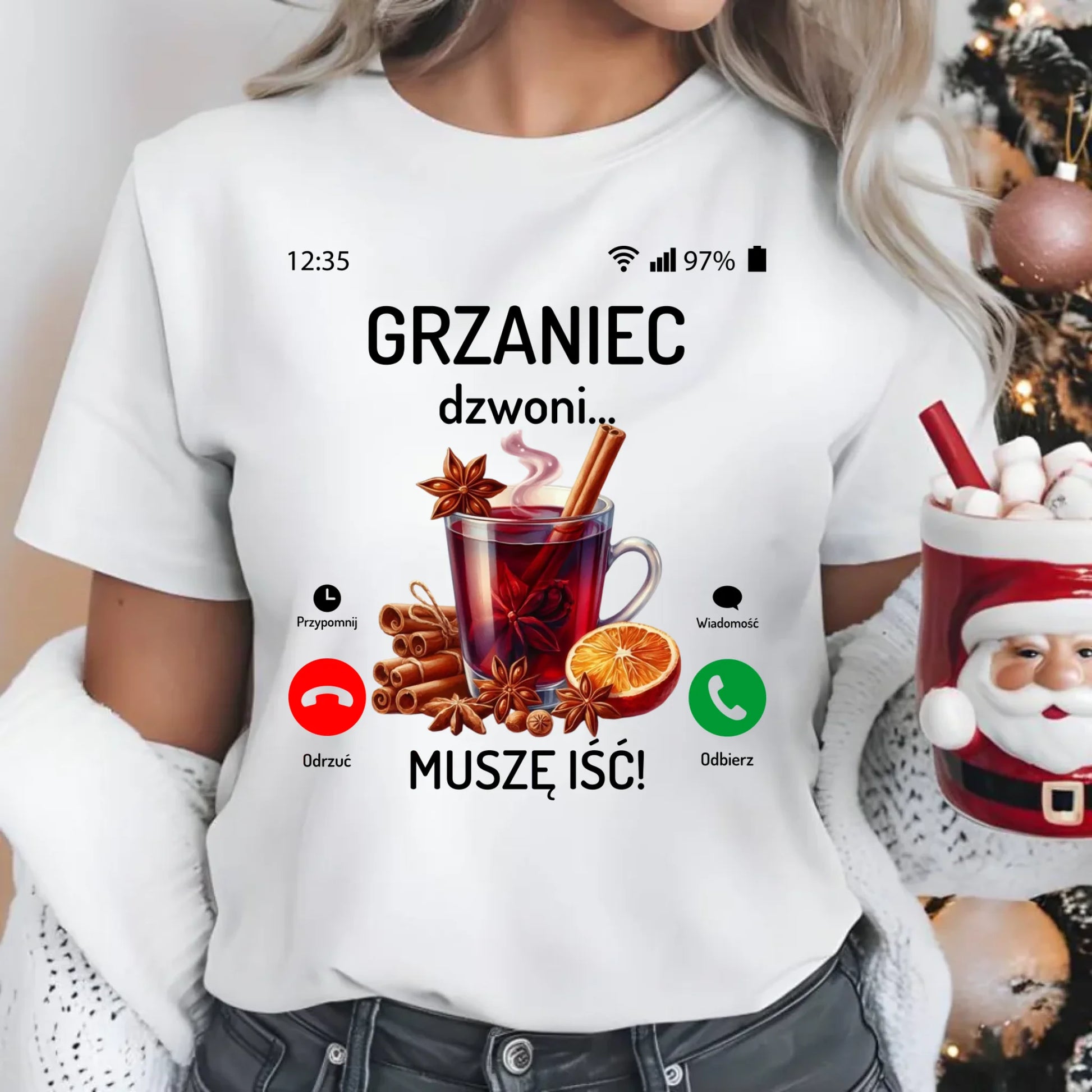 Koszulka damska świąteczna - Grzaniec dzwoni, muszę iść BN127 - StoryCups.pl