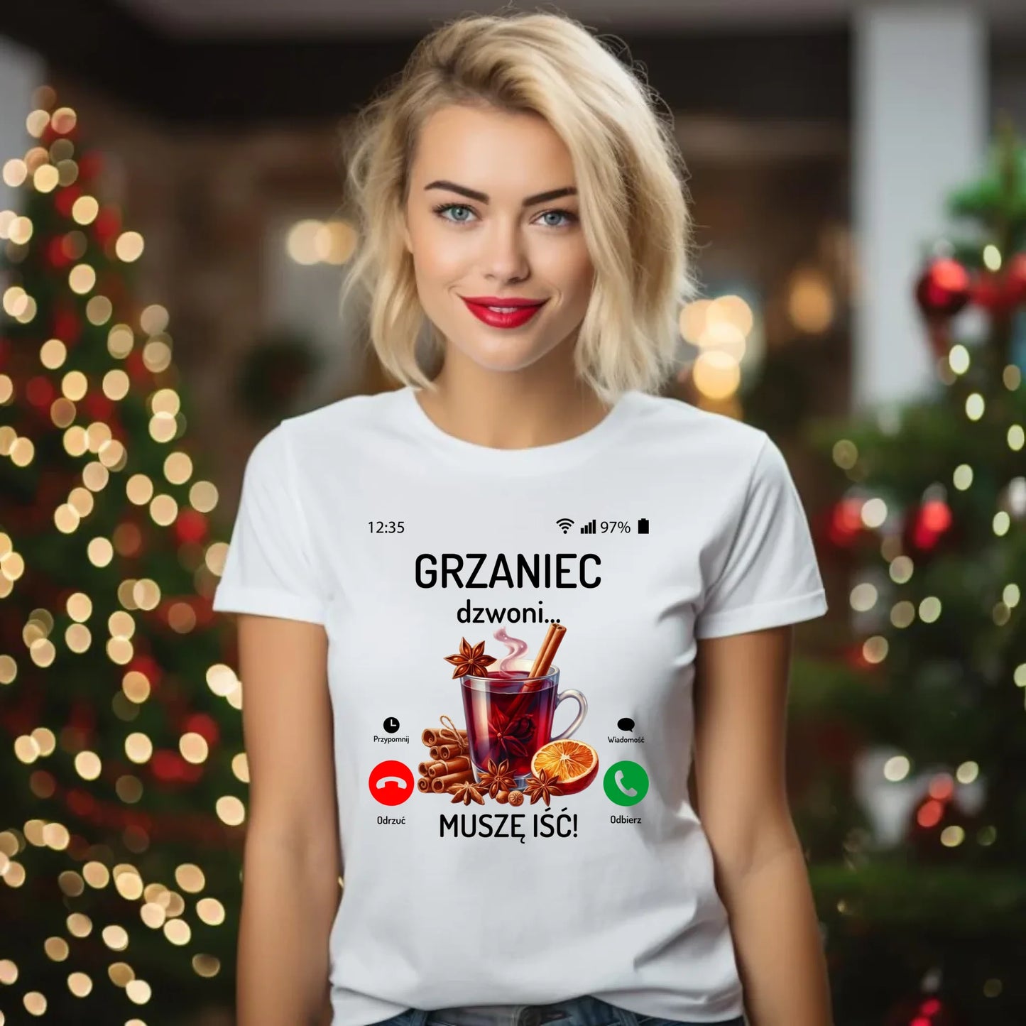 Koszulka damska świąteczna - Grzaniec dzwoni, muszę iść BN127 - StoryCups.pl