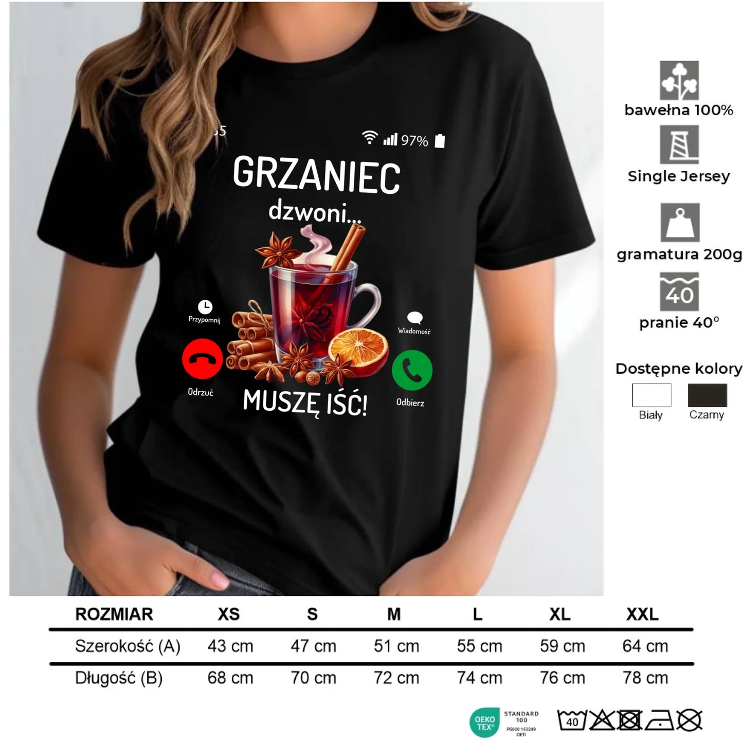 Koszulka damska świąteczna - Grzaniec dzwoni, muszę iść BN127 - StoryCups.pl