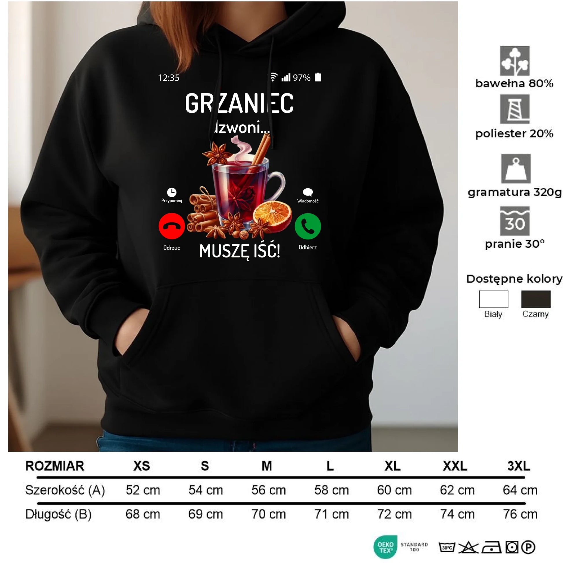 Bluza damska z kapturem świąteczna - Grzaniec dzwoni, muszę iść BN127 - StoryCups.pl