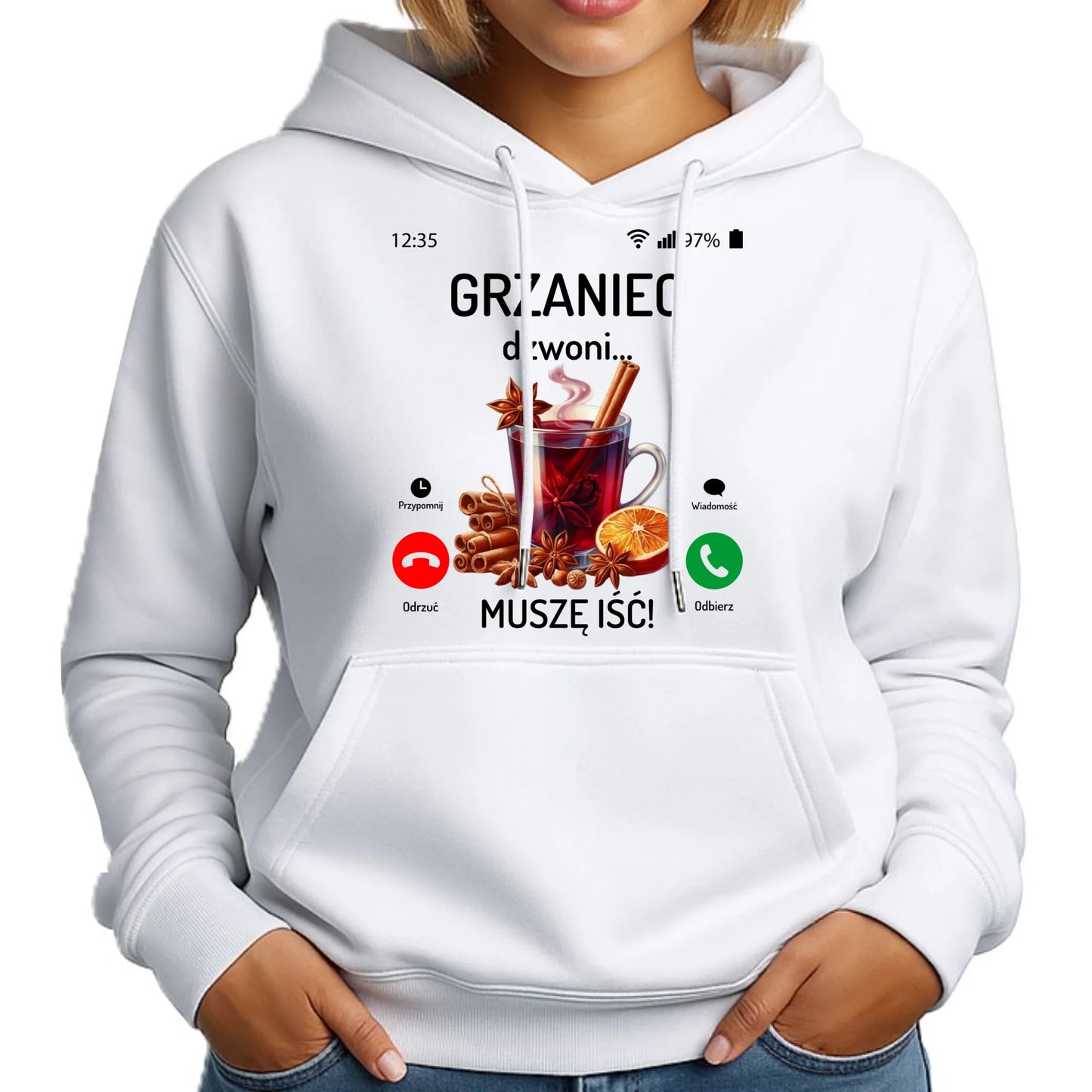 Bluza damska z kapturem świąteczna - Grzaniec dzwoni, muszę iść BN127 - StoryCups.pl
