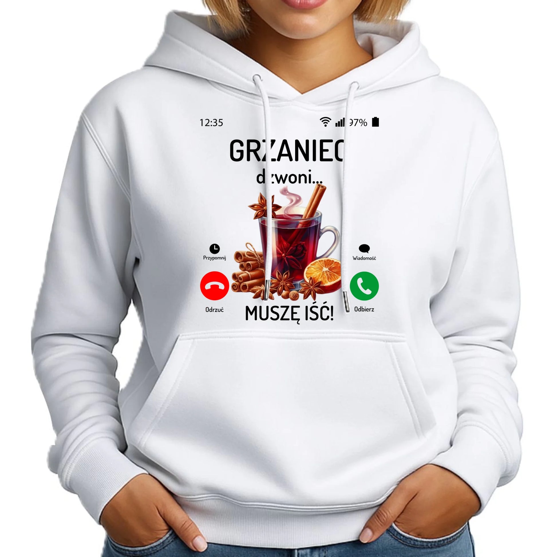 Bluza damska z kapturem świąteczna - Grzaniec dzwoni, muszę iść BN127 - StoryCups.pl