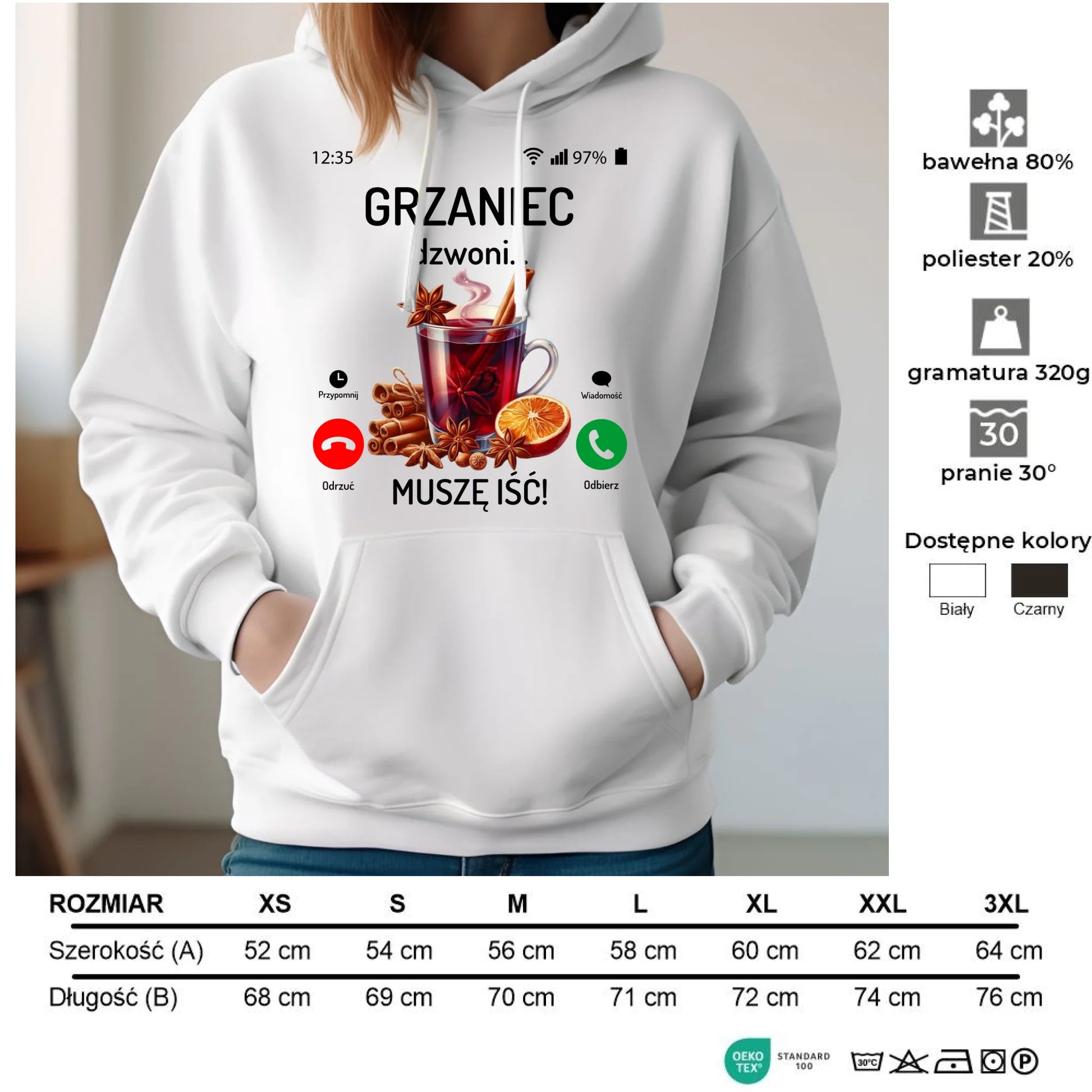 Bluza damska z kapturem świąteczna - Grzaniec dzwoni, muszę iść BN127 - StoryCups.pl