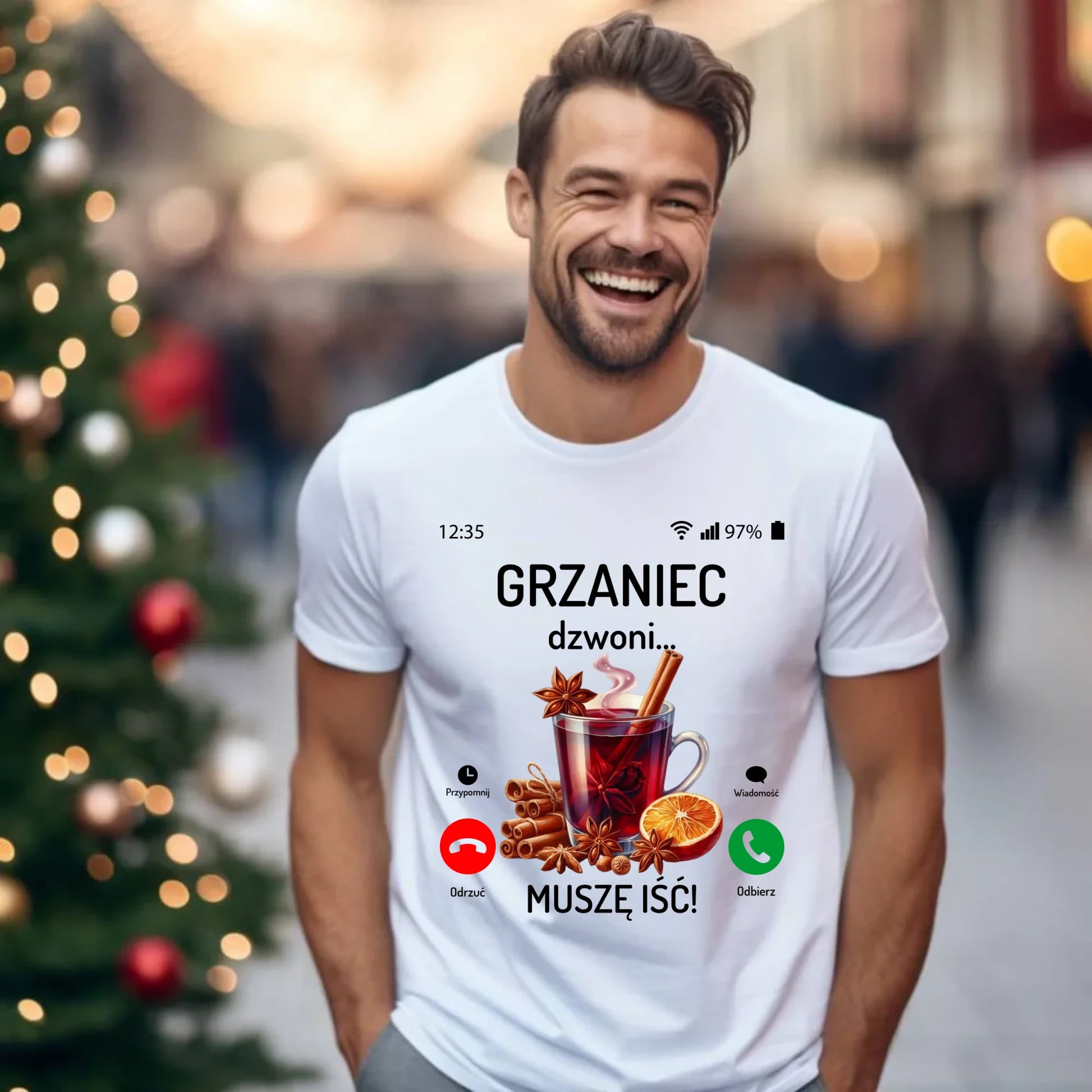 Koszulka męska świąteczna - Grzaniec dzwoni, muszę iść BN127 - StoryCups.pl