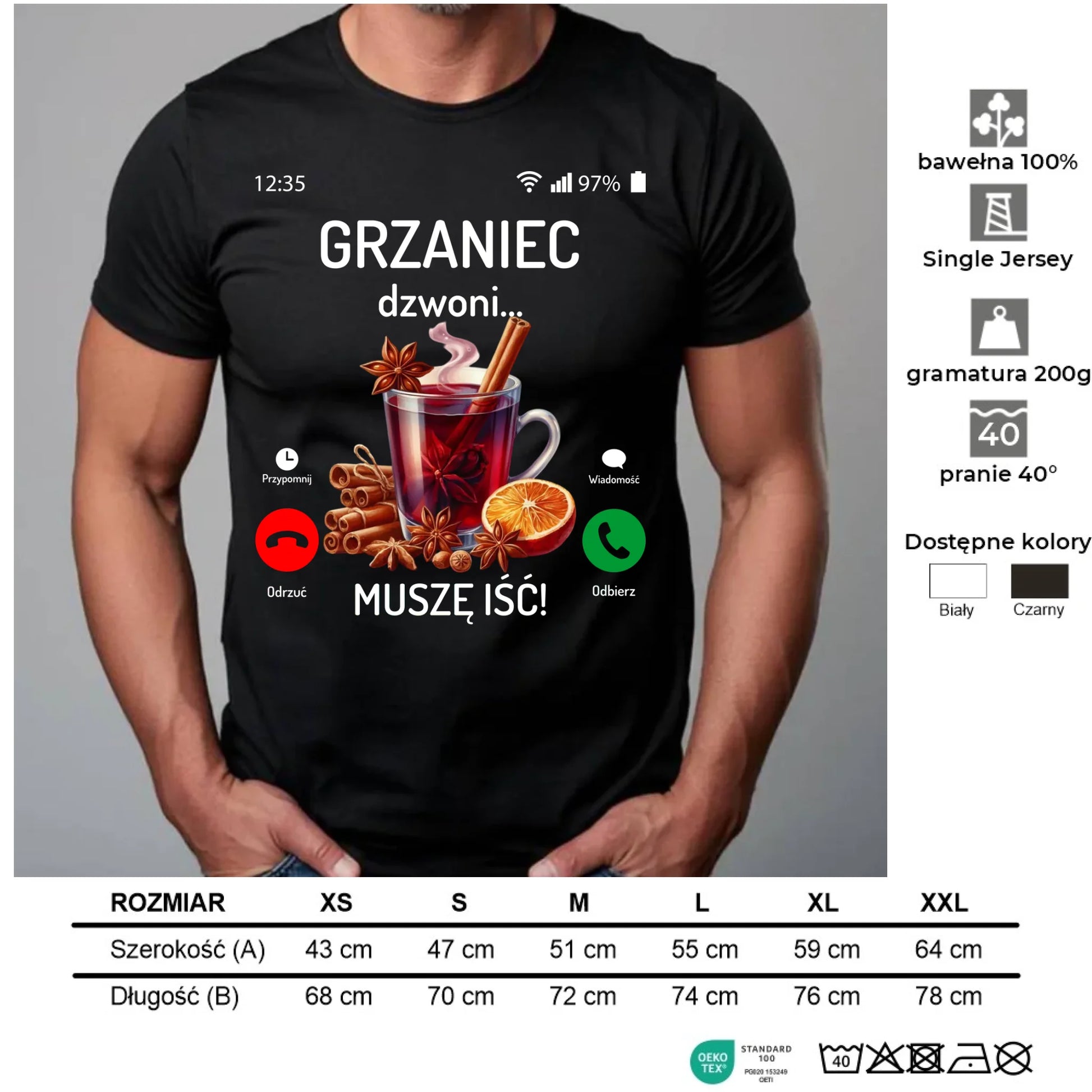 Koszulka męska świąteczna - Grzaniec dzwoni, muszę iść BN127 - StoryCups.pl