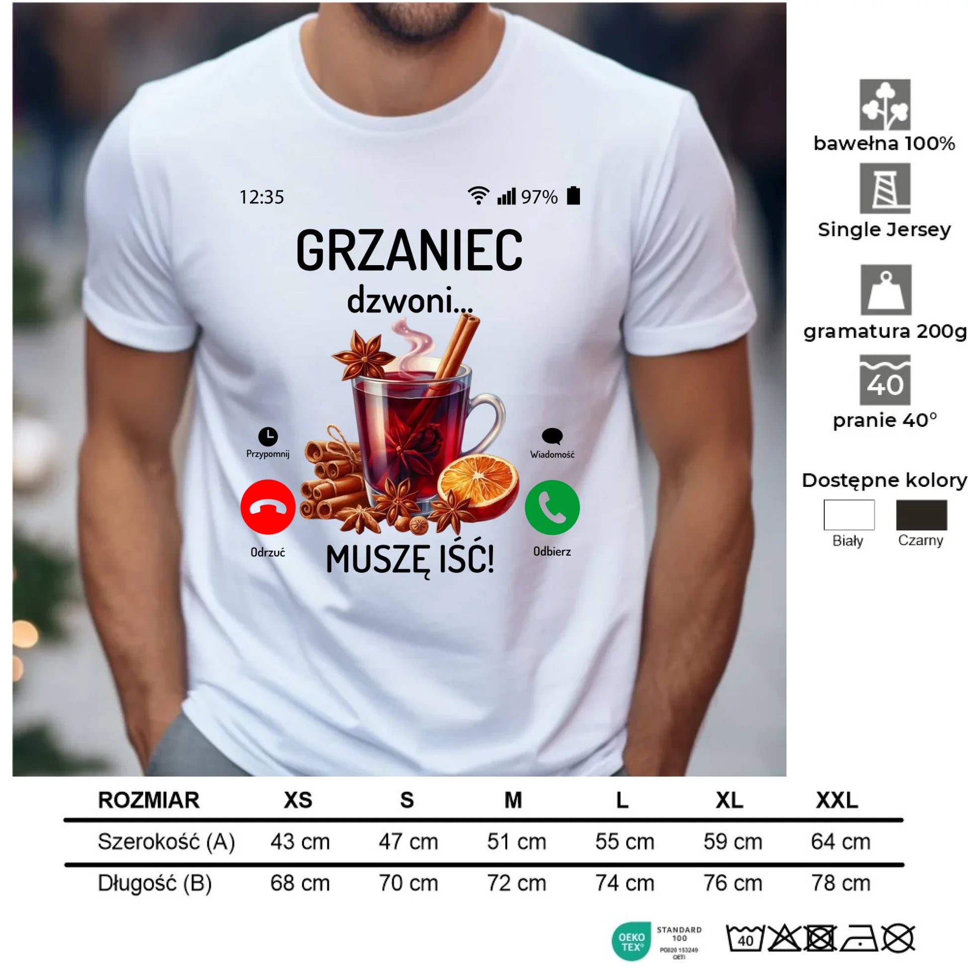 Koszulka męska świąteczna - Grzaniec dzwoni, muszę iść BN127 - StoryCups.pl