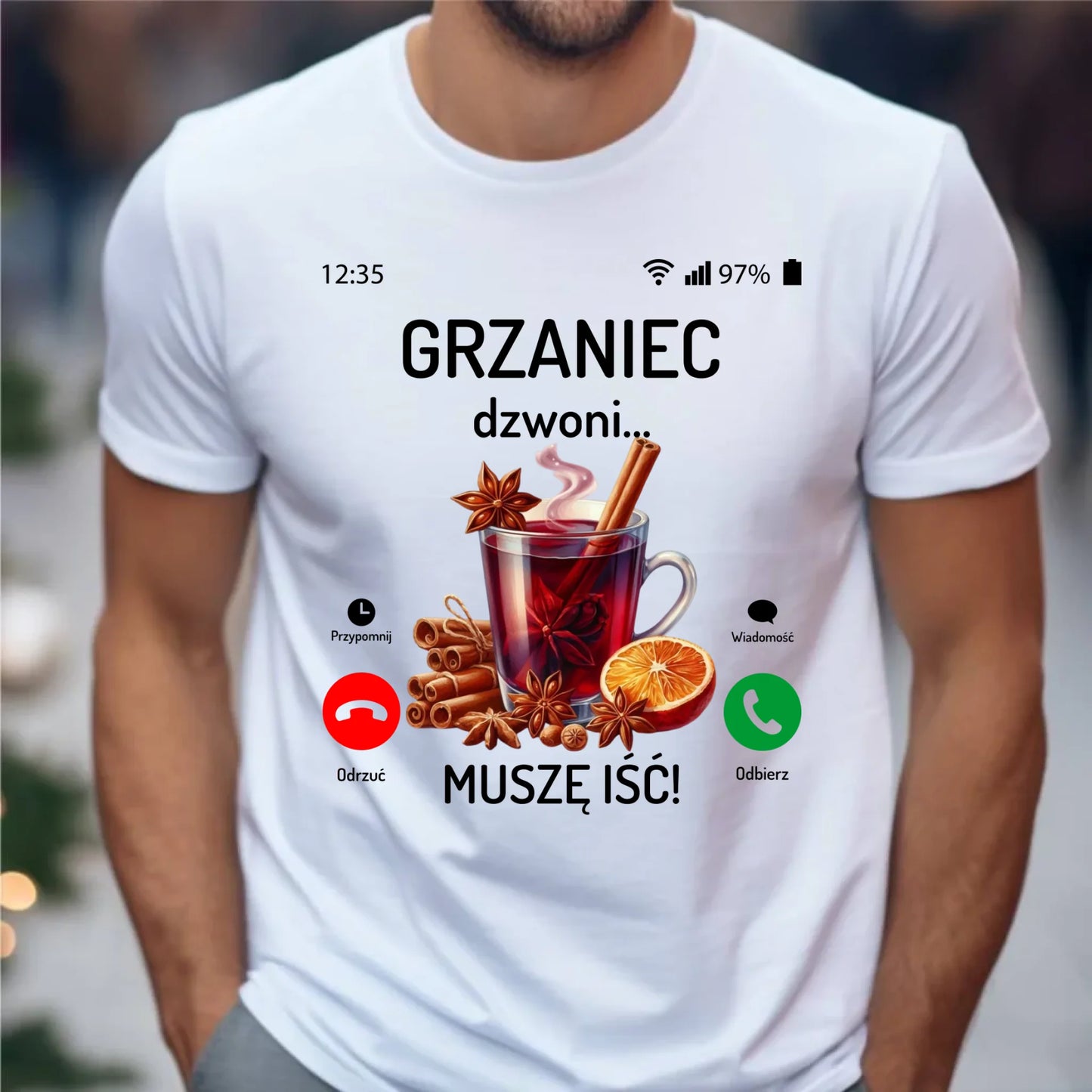 Koszulka męska świąteczna - Grzaniec dzwoni, muszę iść BN127 - StoryCups.pl