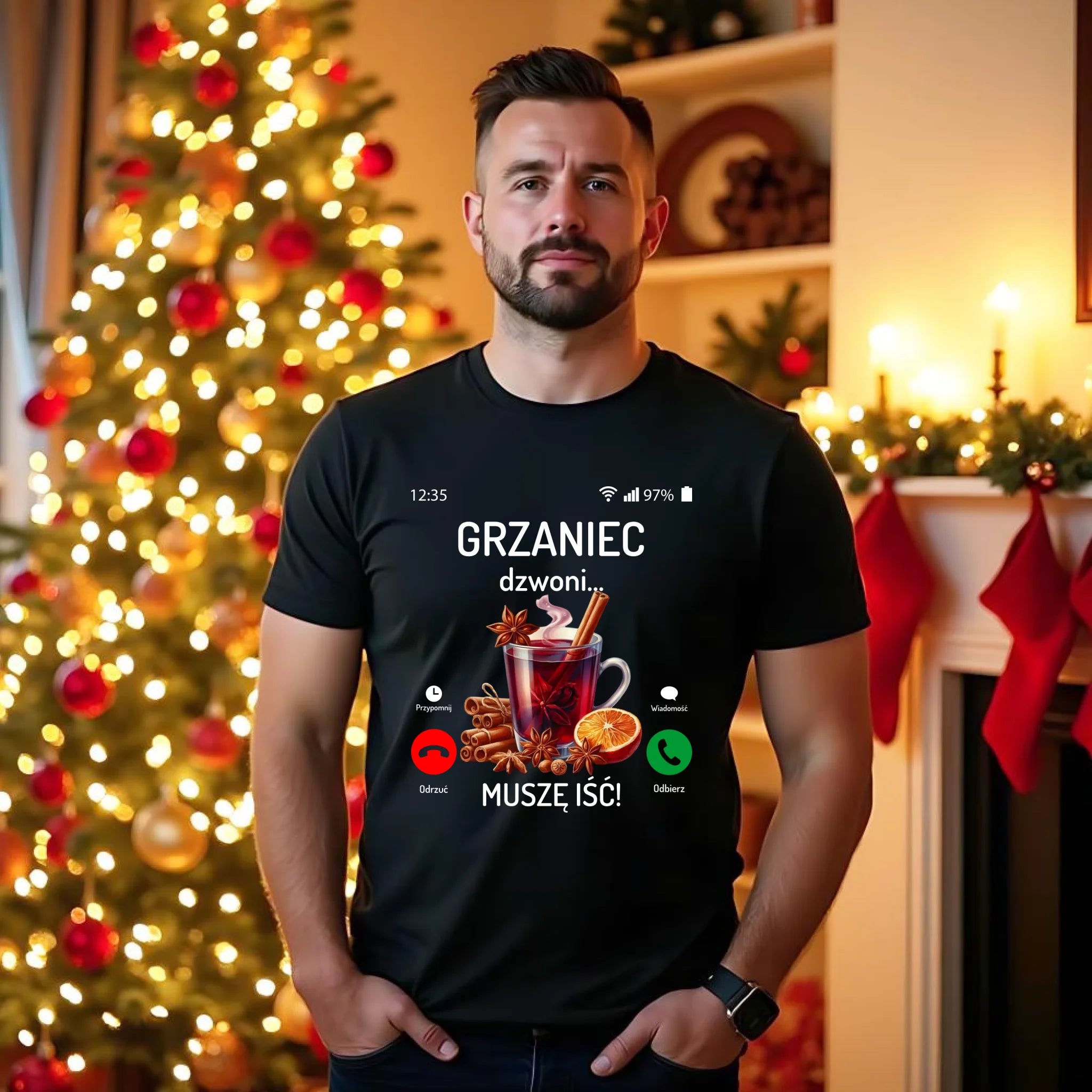 Koszulka męska świąteczna - Grzaniec dzwoni, muszę iść BN127 - StoryCups.pl