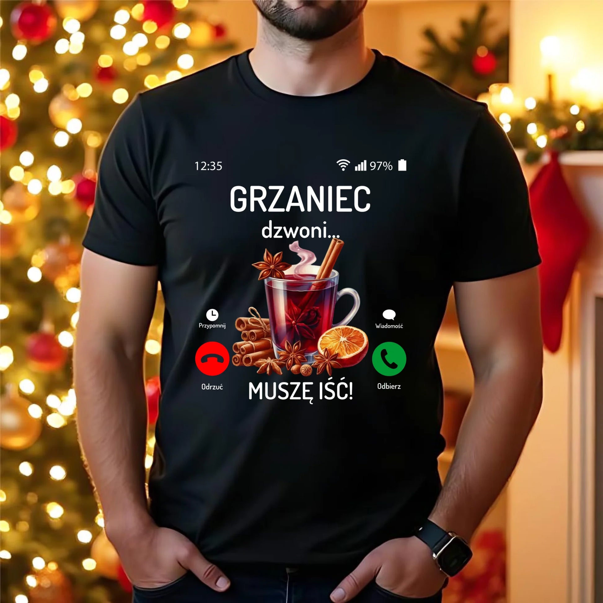 Koszulka męska świąteczna - Grzaniec dzwoni, muszę iść BN127 - StoryCups.pl