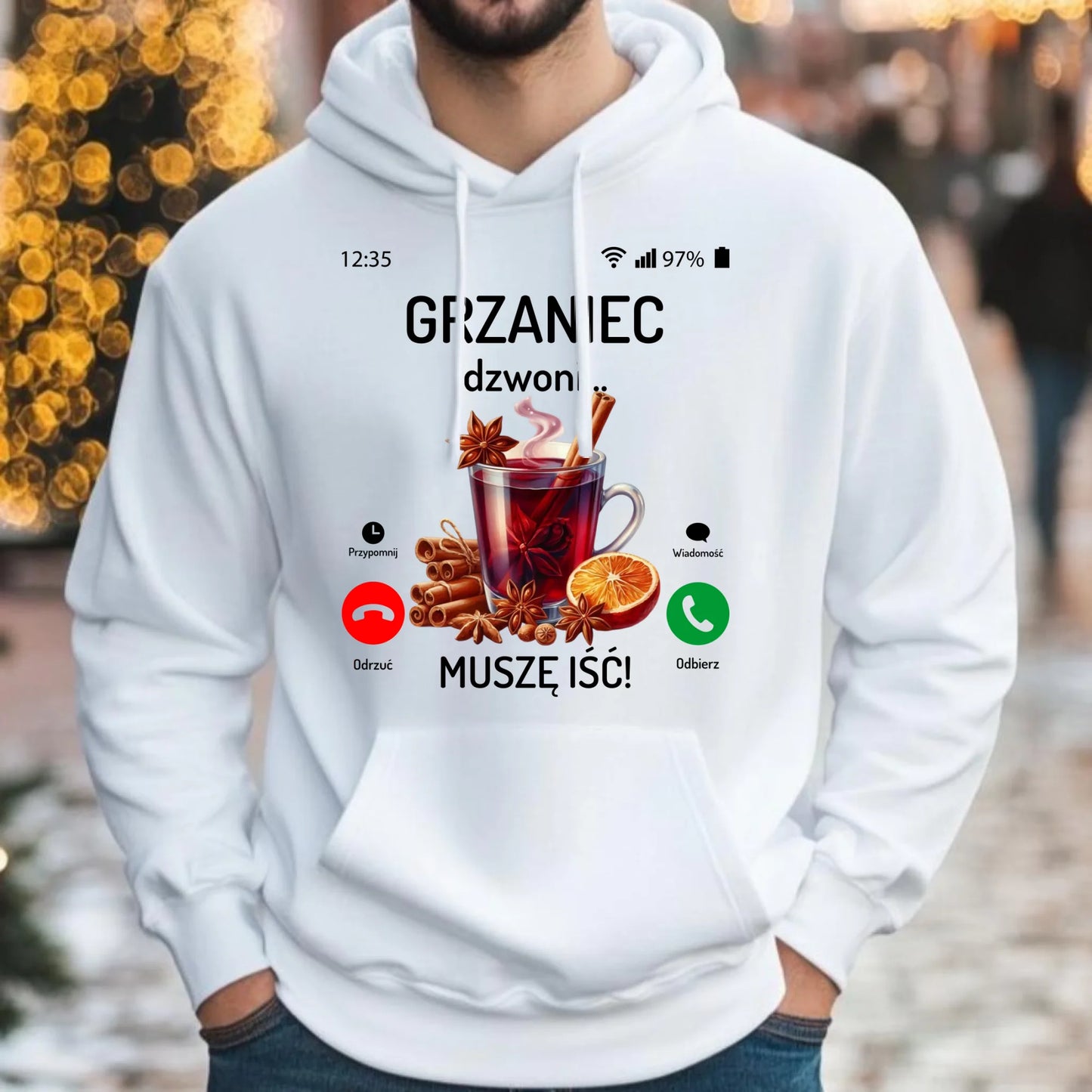 Bluza męska świąteczna - Grzaniec dzwoni, muszę iść BN127 - StoryCups.pl