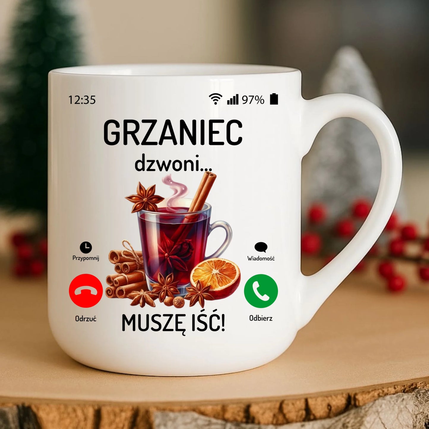 Kubek elegant świąteczny - Grzaniec dzwoni, muszę iść BN127 - StoryCups.pl