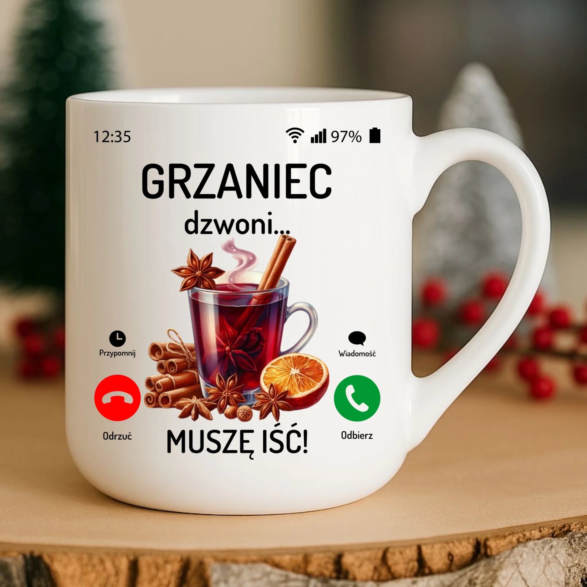 Kubek elegant świąteczny - Grzaniec dzwoni, muszę iść BN127 - StoryCups.pl