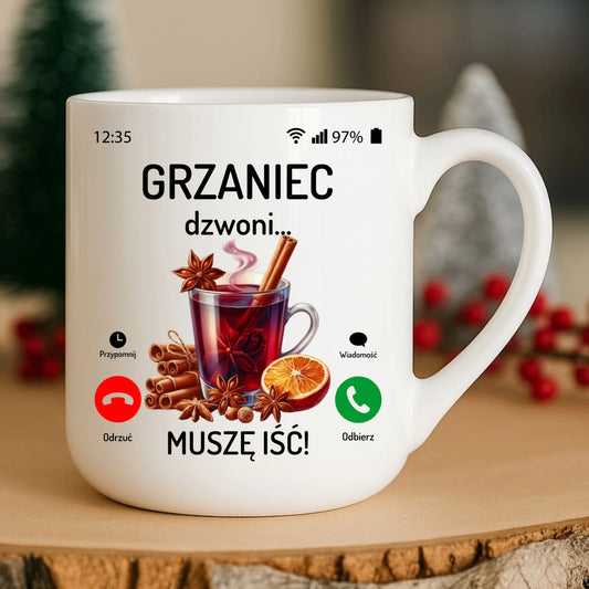 Kubek elegant świąteczny - Grzaniec dzwoni, muszę iść BN127 - StoryCups.pl