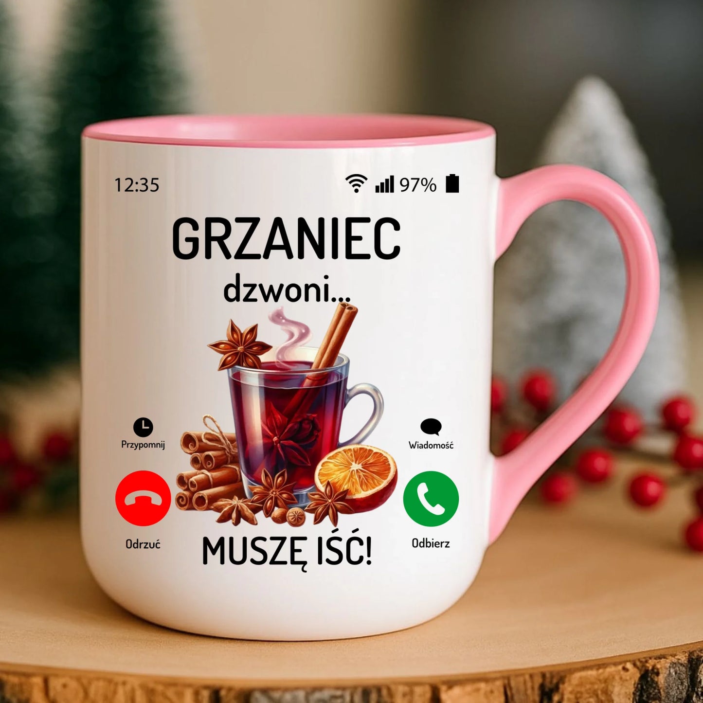 Kubek elegant świąteczny - Grzaniec dzwoni, muszę iść BN127 - StoryCups.pl