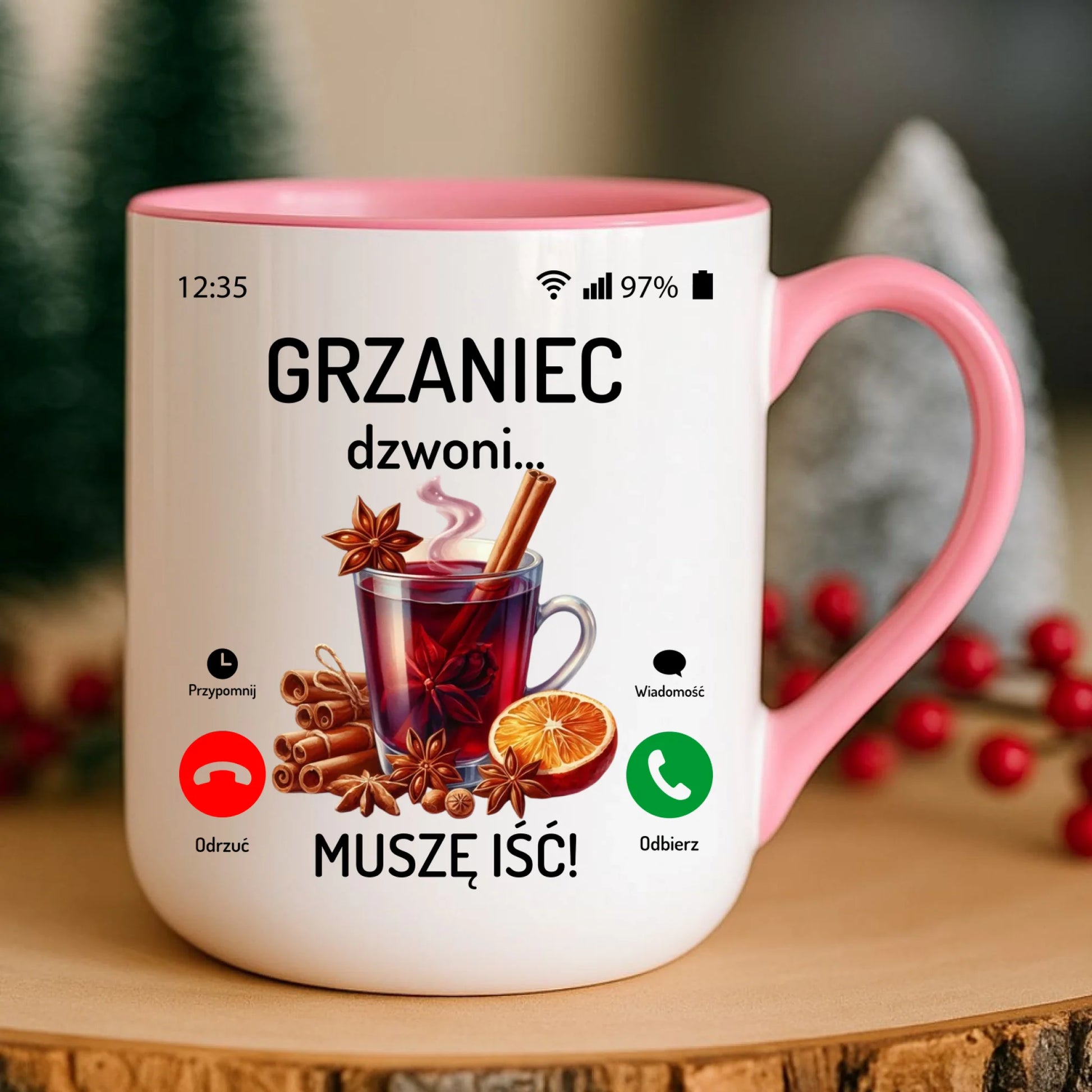Kubek elegant świąteczny - Grzaniec dzwoni, muszę iść BN127 - StoryCups.pl