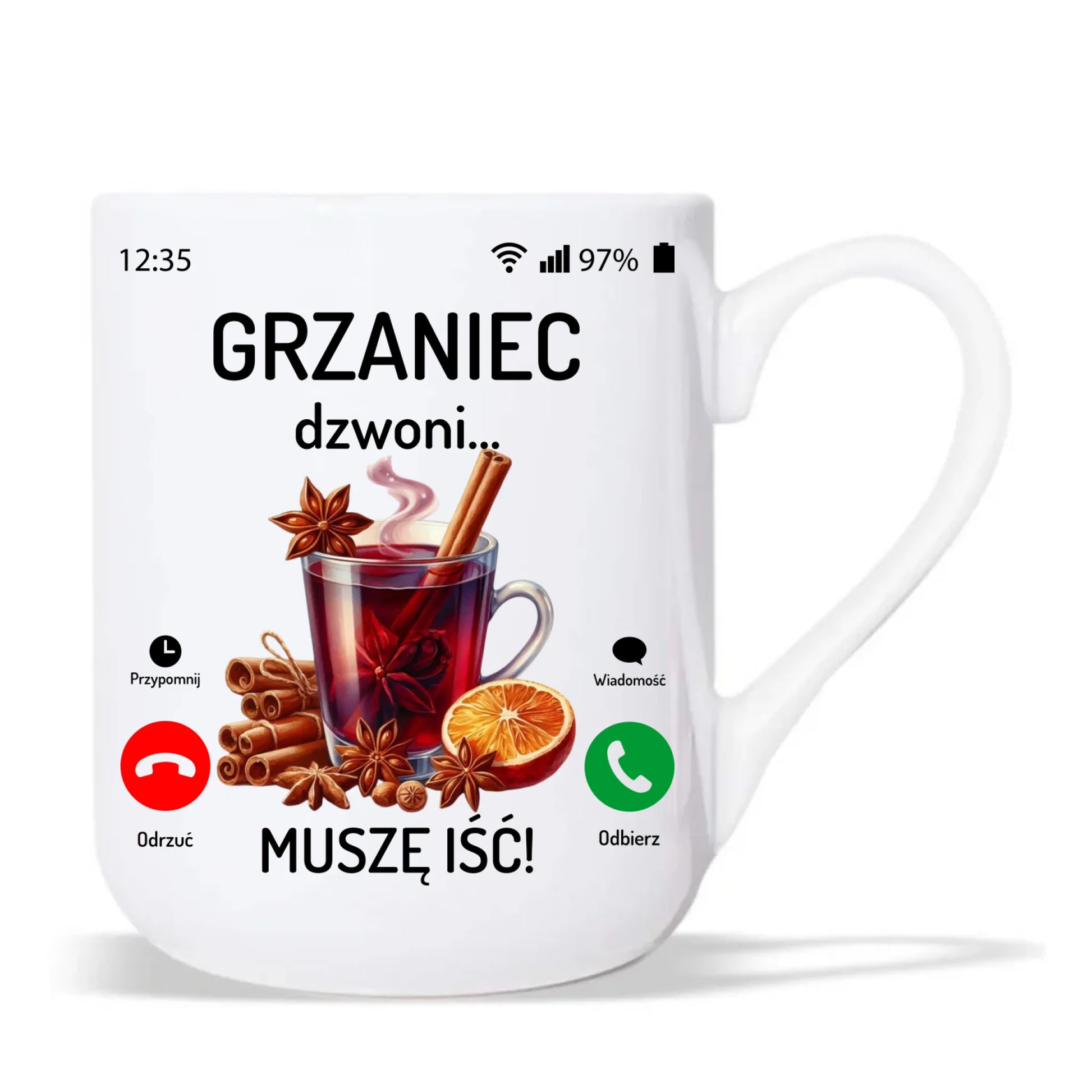 Kubek elegant świąteczny - Grzaniec dzwoni, muszę iść BN127 - StoryCups.pl
