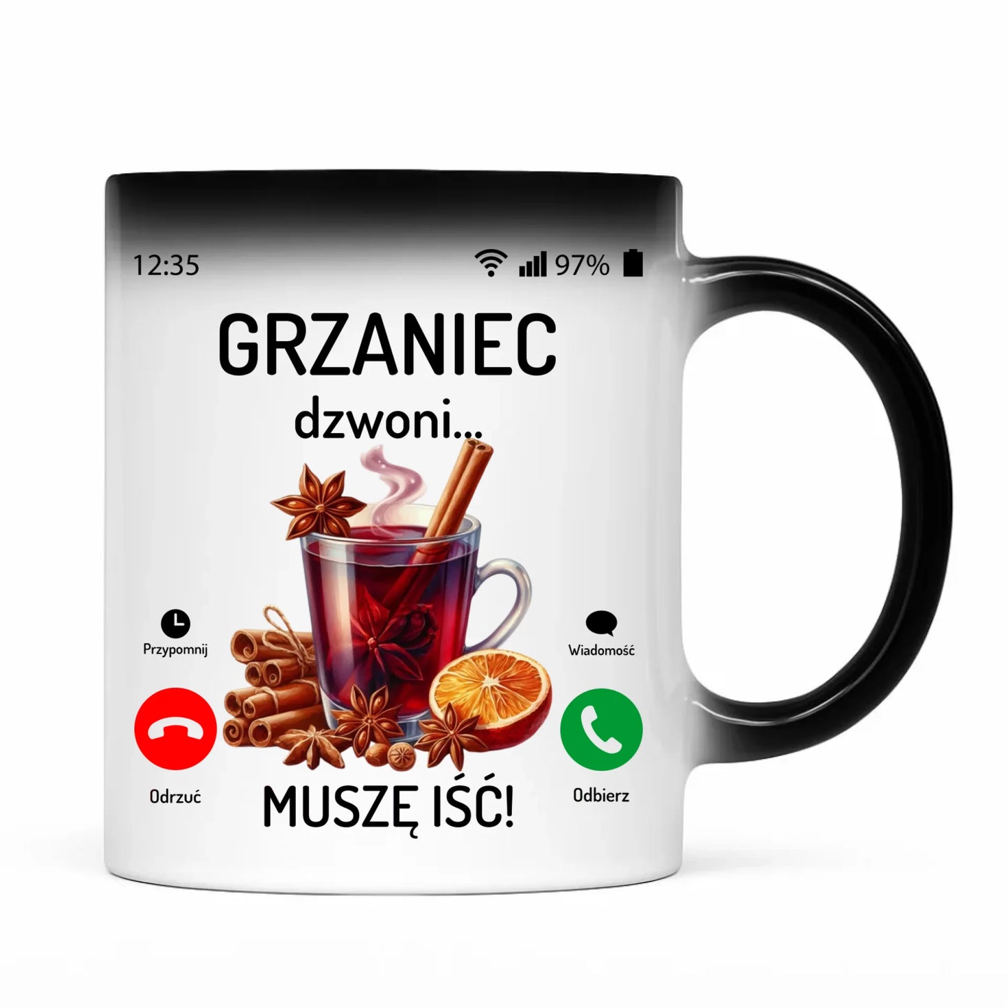 Kubek magiczny świąteczny - Grzaniec dzwoni, muszę iść BN127 - StoryCups.pl